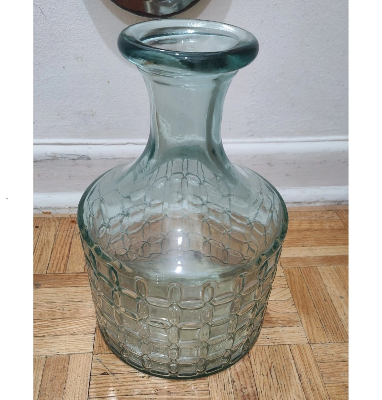 Vintage Recycled Green Glass Basketweave Vase 12"