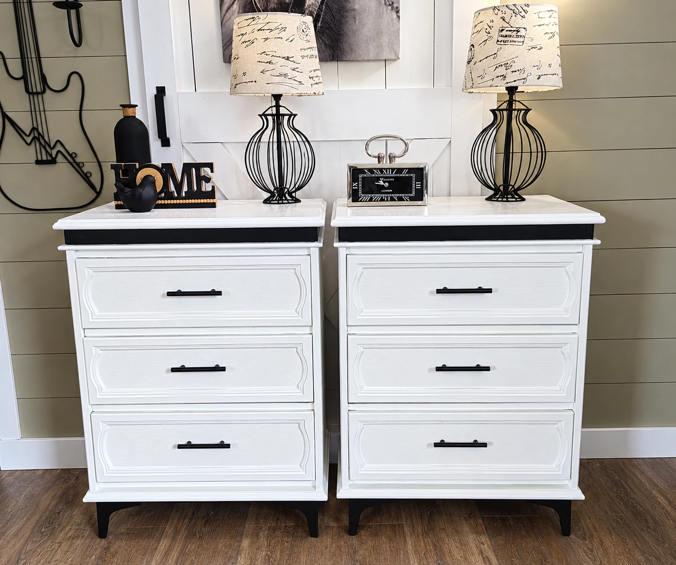 Set of Two Painted Wooden Nightstands /Dressers