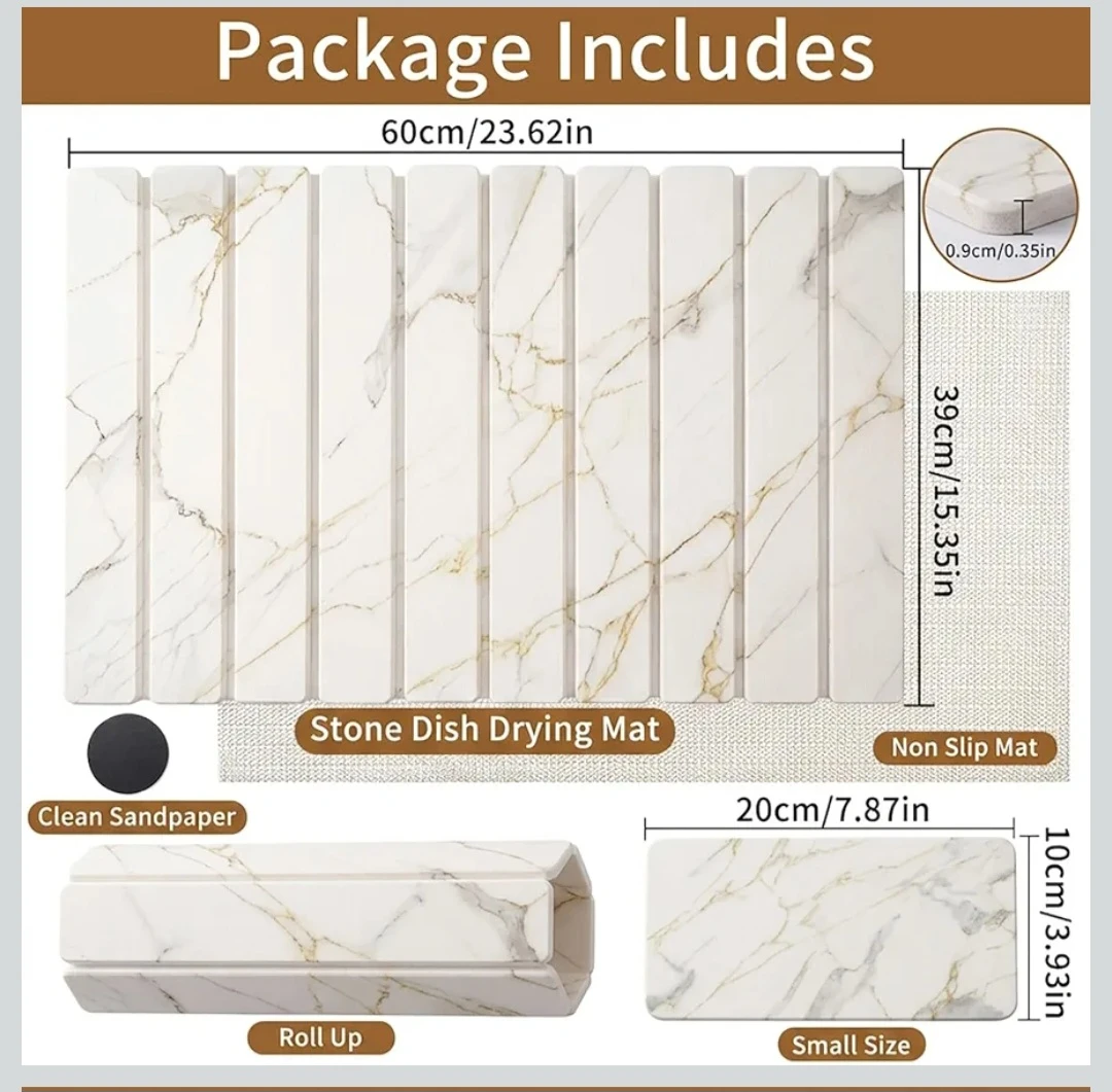 Stone Dish Drying Mat - White Marble Pattern - photo 3