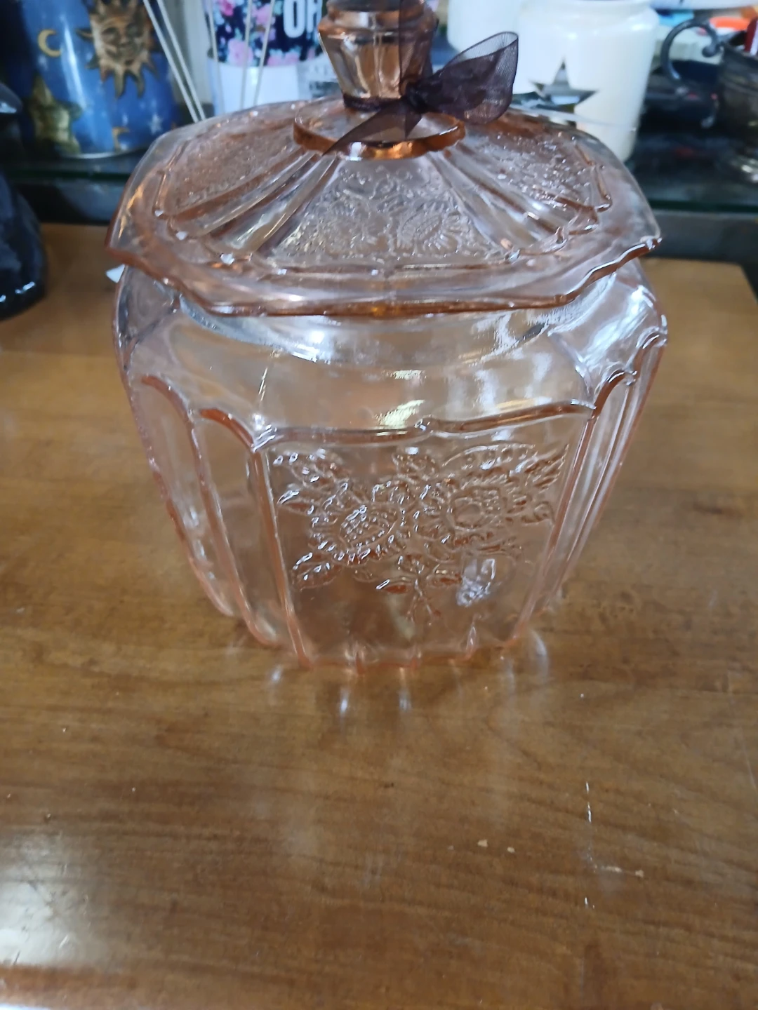 Vintage Pink Depression Glass Covered Candy Jar