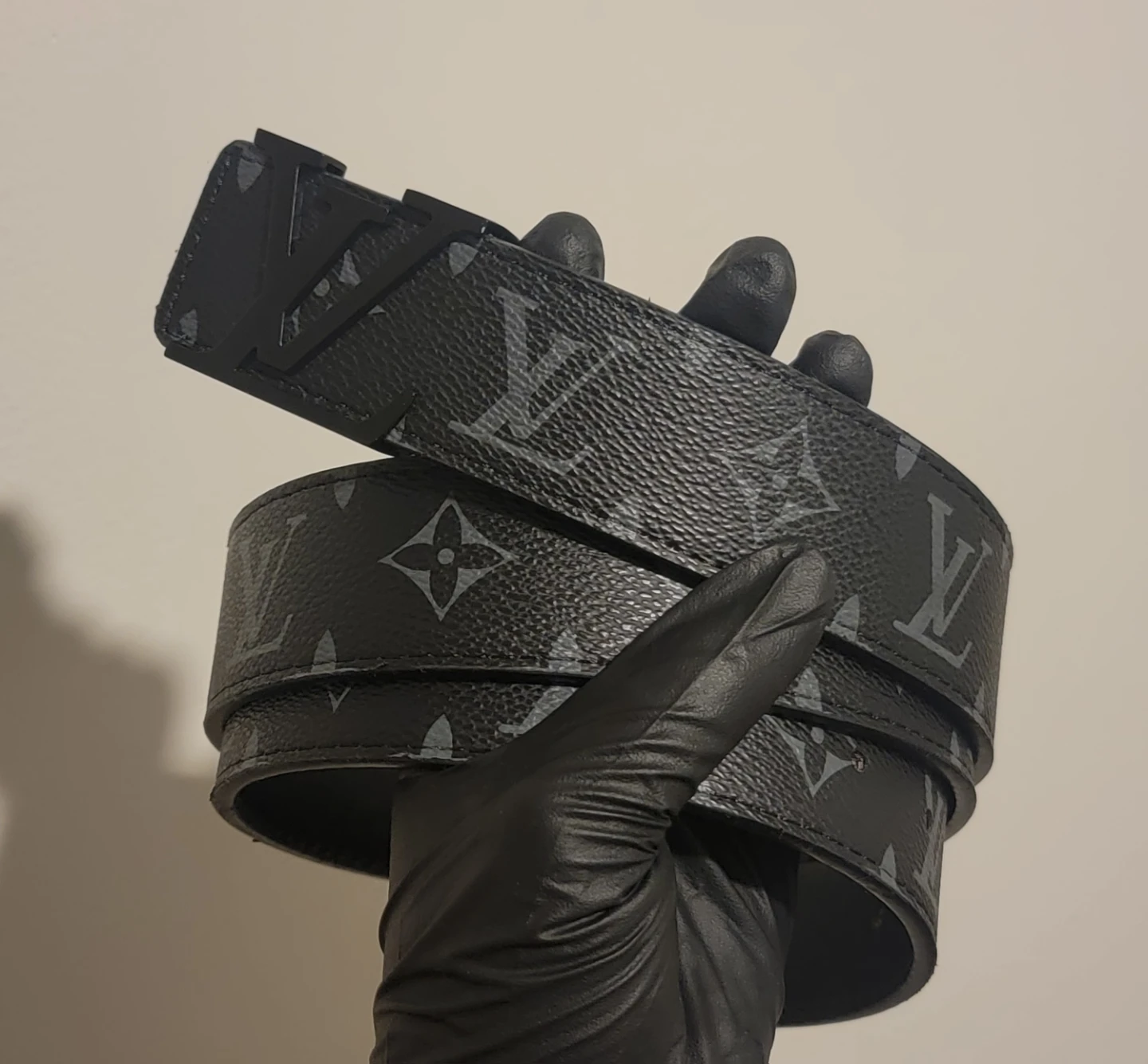 "LV" Louis Vuitton Black Monogram Belt