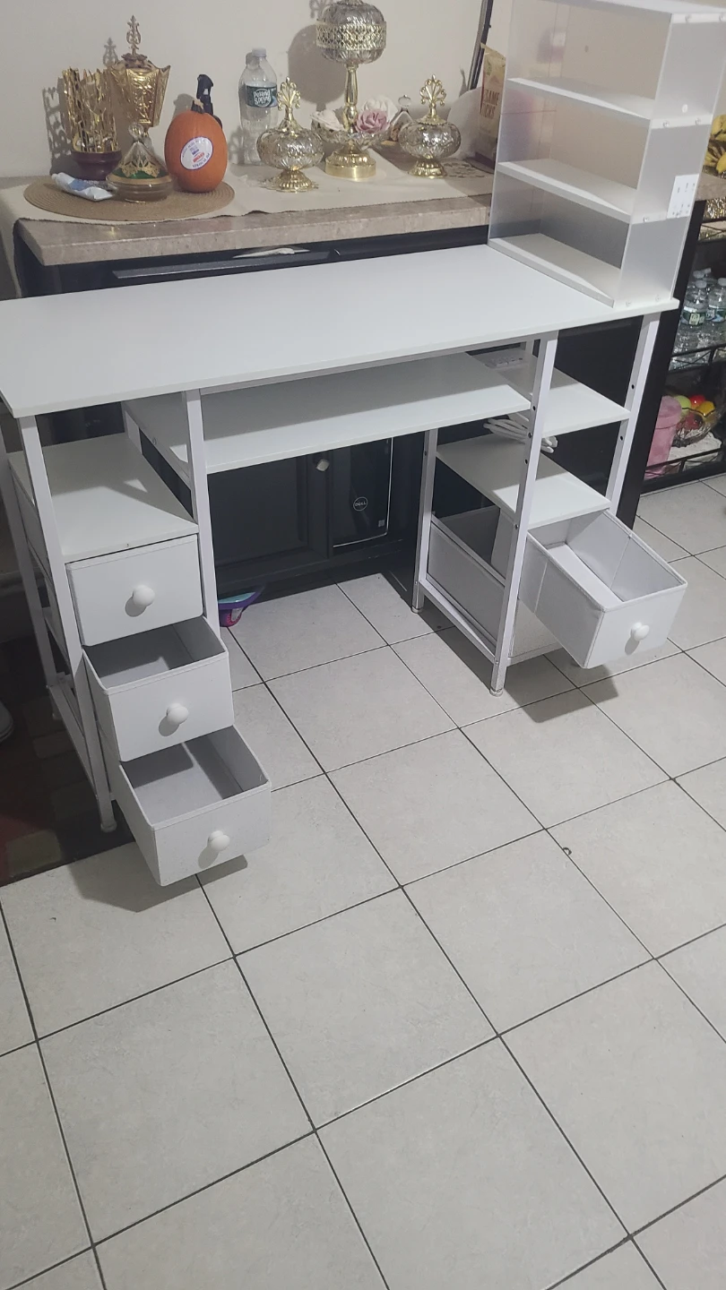 White Computer Desk with Shelving and Drawers - photo 4