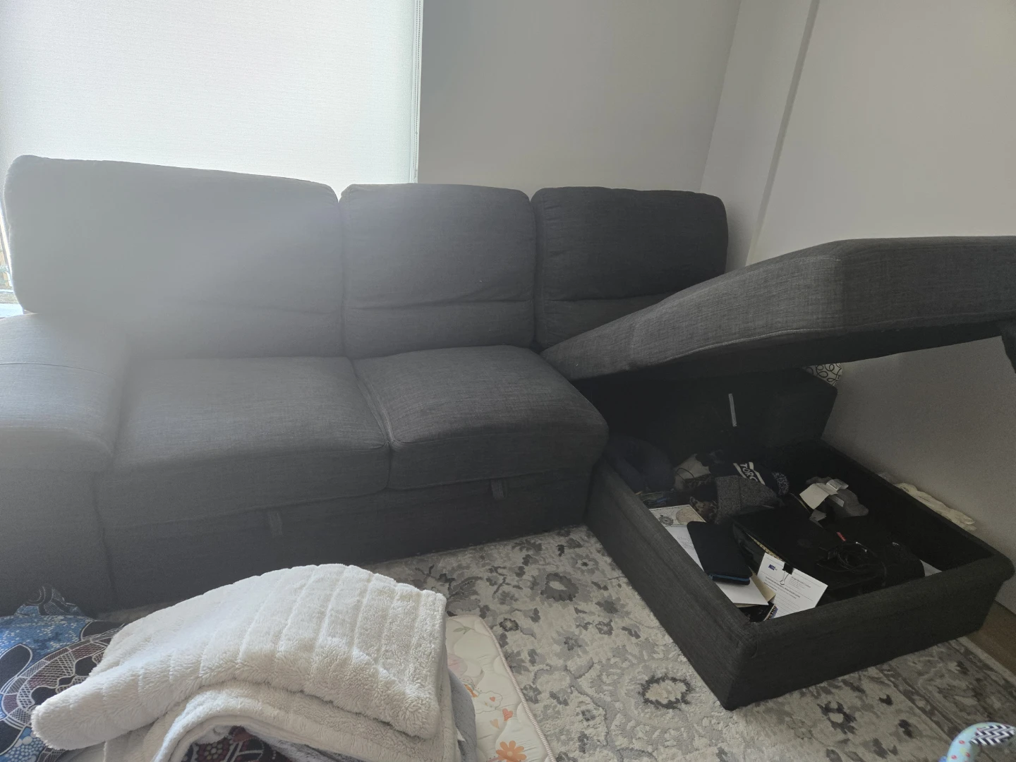 Dark Grey Sectional Sofa Bed with Storage - photo 3