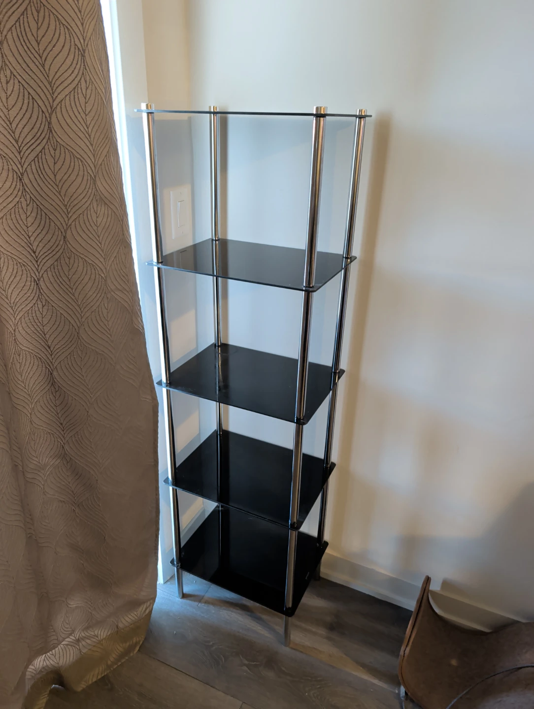 4-Tier Black Glass and Chrome Shelving Unit