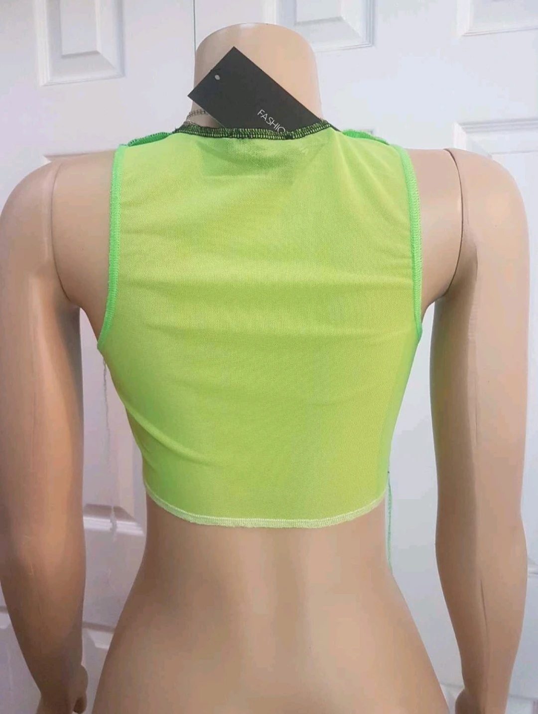New With Tags! Mesh Lace Up Crop Top - Green and Yellow - photo 2