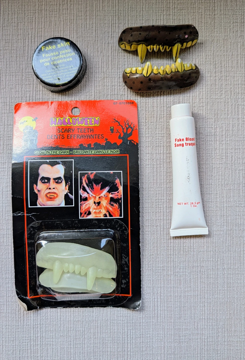 Halloween Costume Accessories Bundle (Teeth, Blood, Skin)