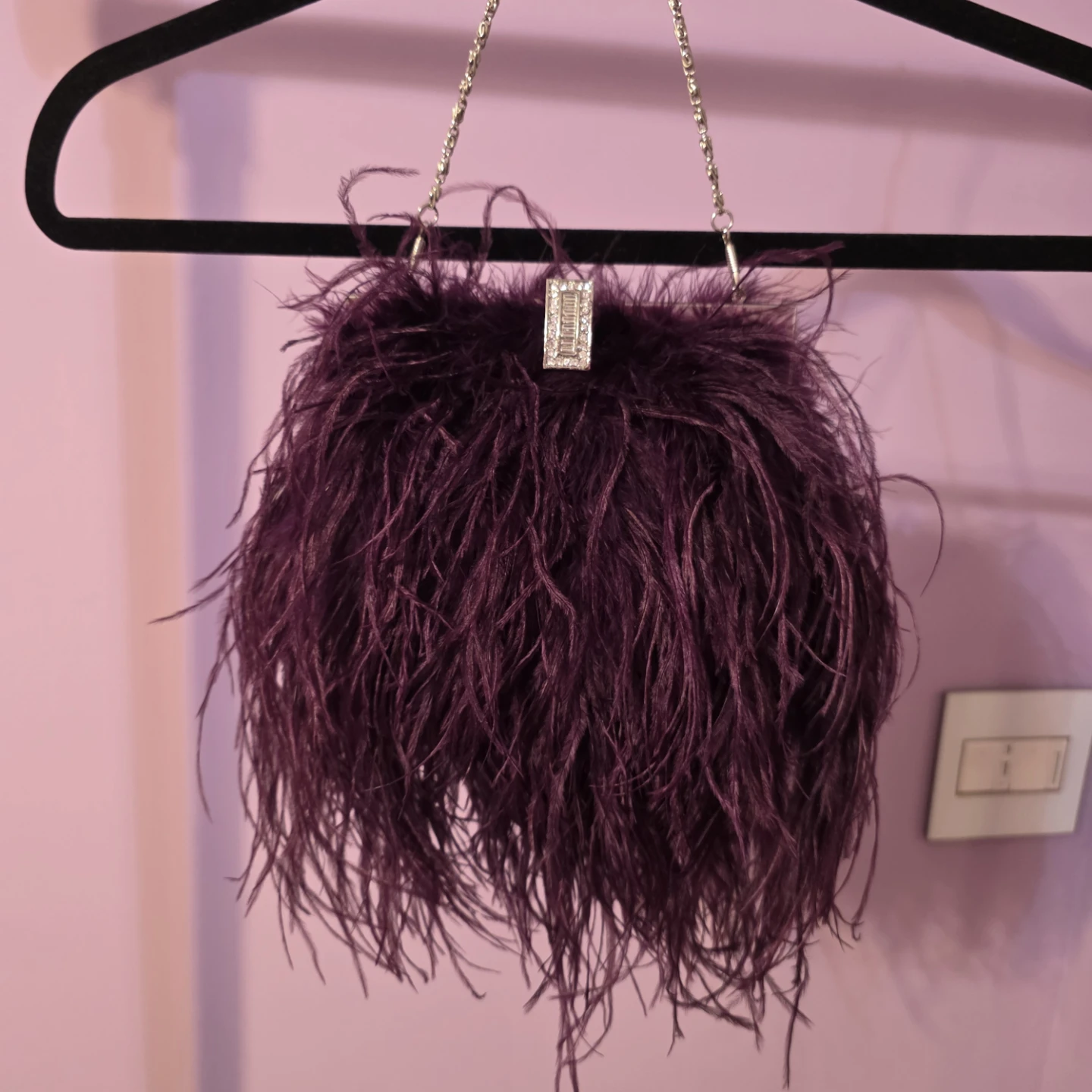 Dark Purple Ostrich Feather Clutch Bag - photo 2