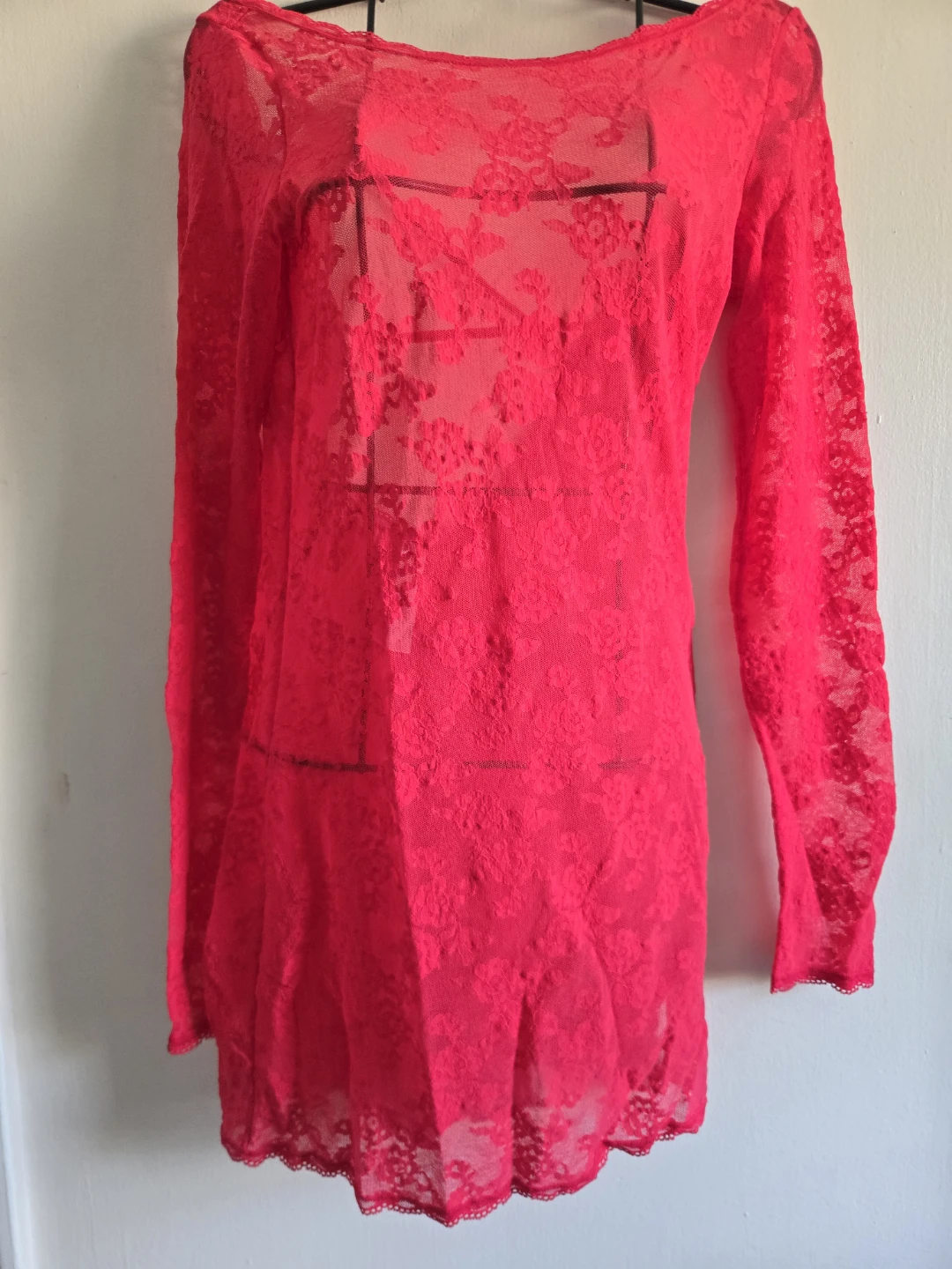 Victoria's Secret Neon Pink Lace Long Sleeve Top
