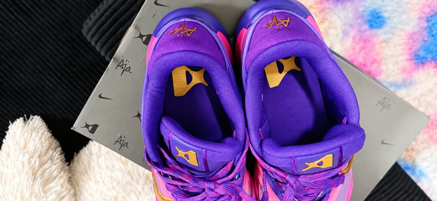 Nike A'One Fierce Purple Metallic Gold Basketball Shoes - photo 4