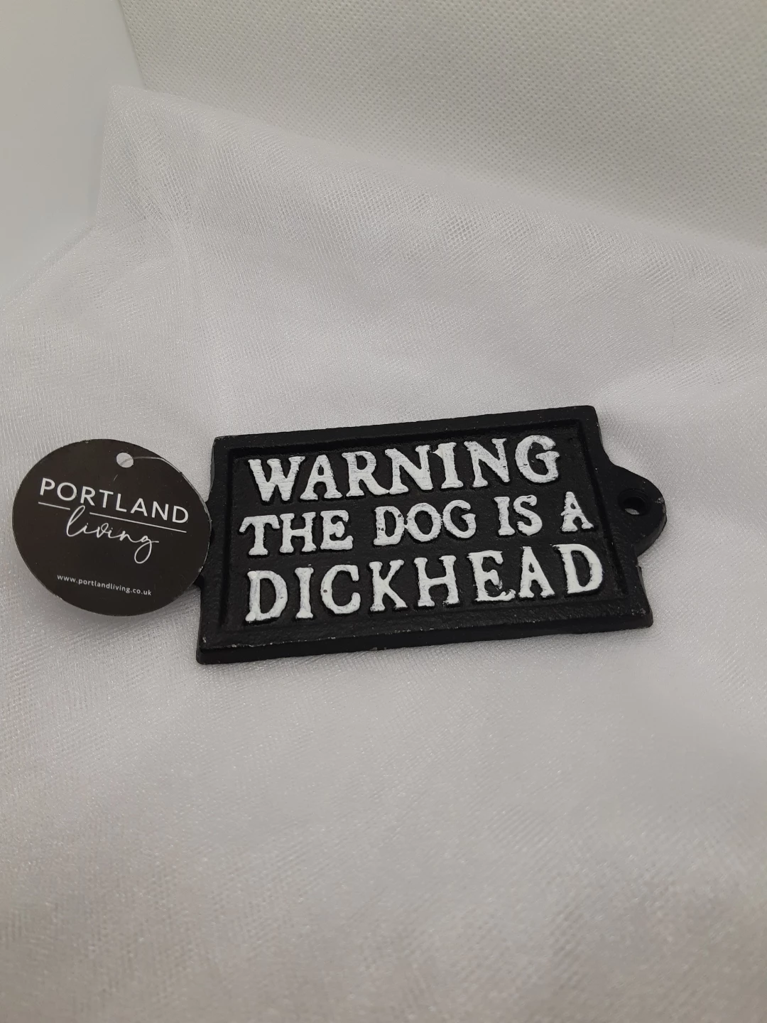13cm Cast Iron Sign -" Warning The Dog is a Dickhead" - photo 2