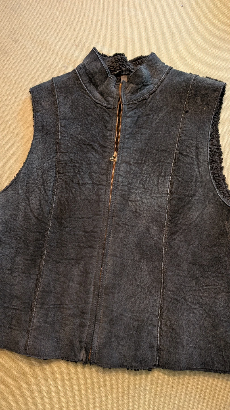 Black suede sherpa vest