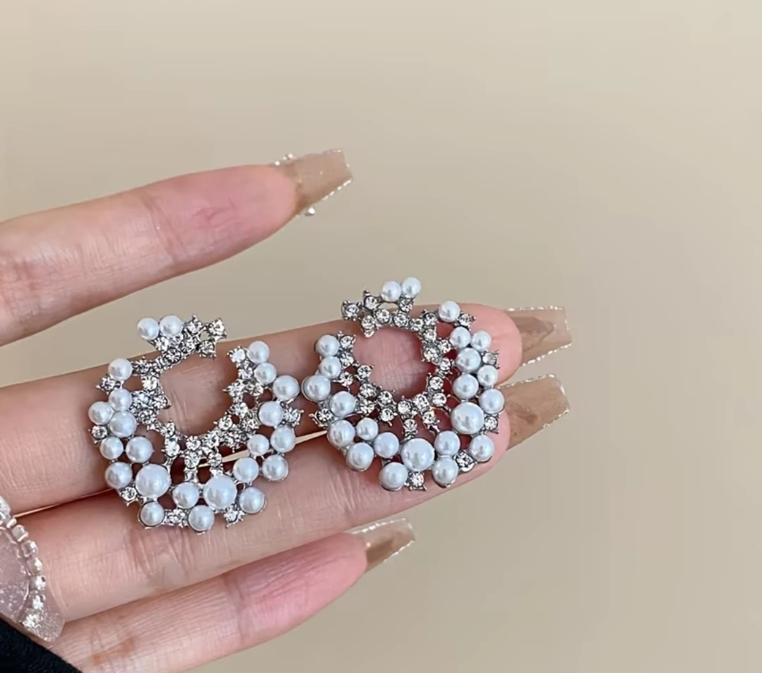 Pearl and Rhinestone Circle Earrings - photo 5