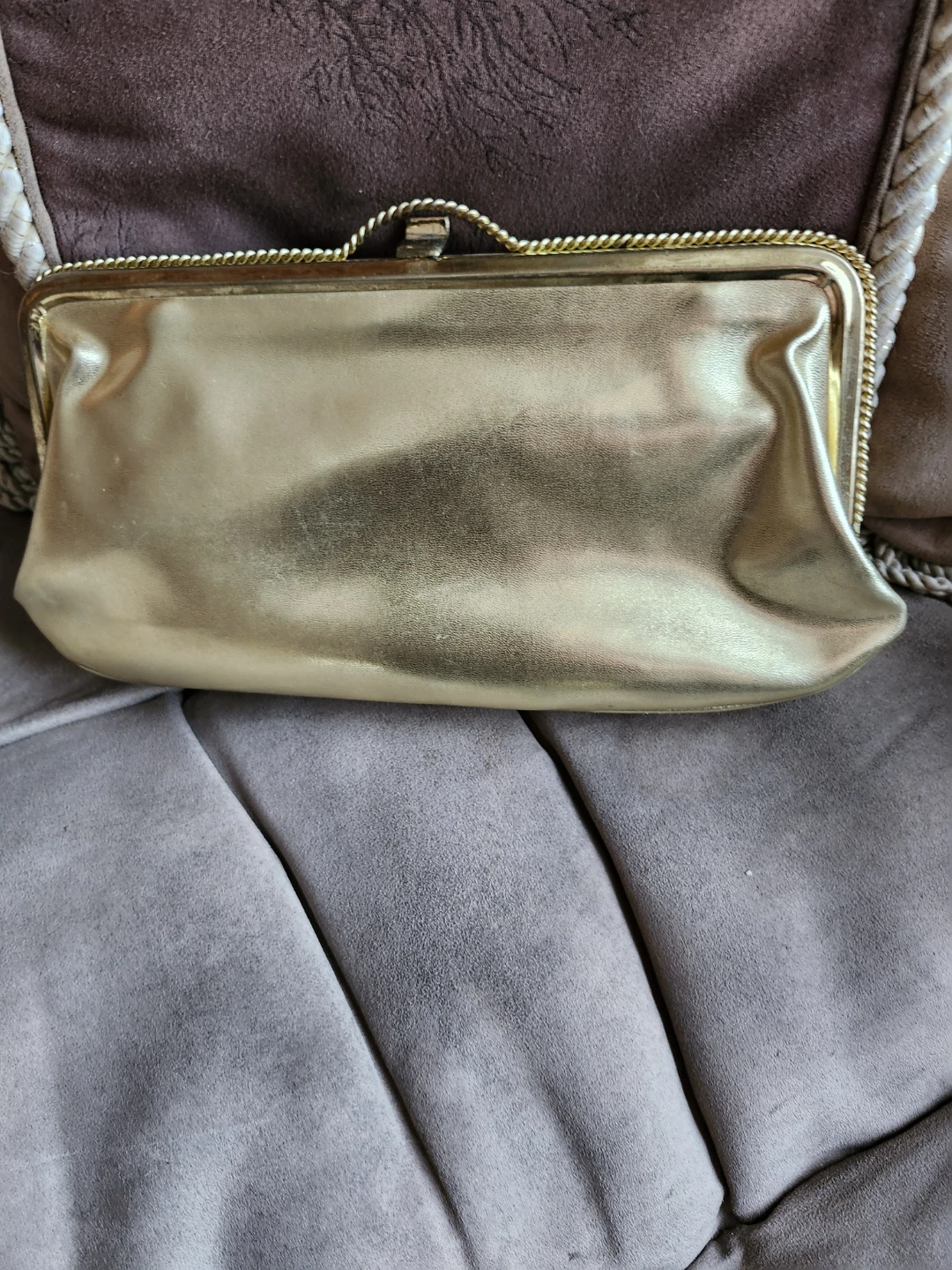 Vintage Gold Metallic Clutch with Chain - photo 2