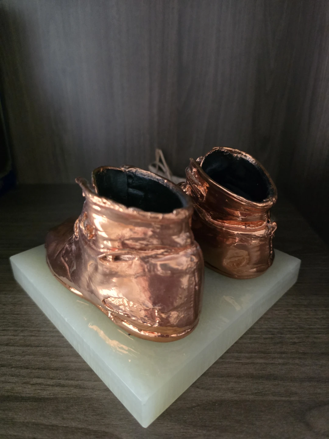 Vintage Copper Baby Booties on Stone Base - photo 2