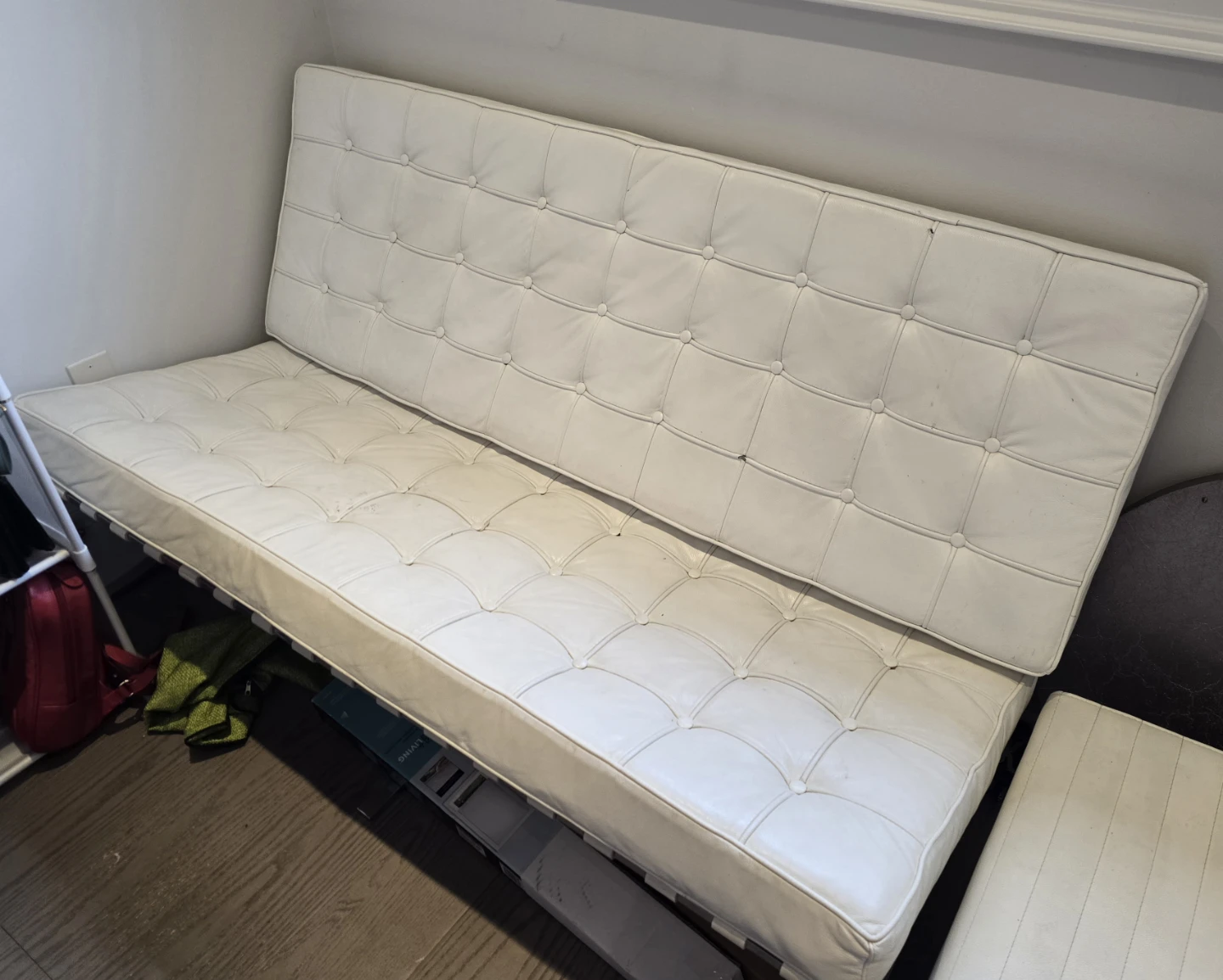 White Faux Leather Barcelona Style Sofa and Ottoman