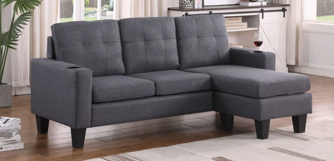 Dark Grey Sectional Sofa with Chaise