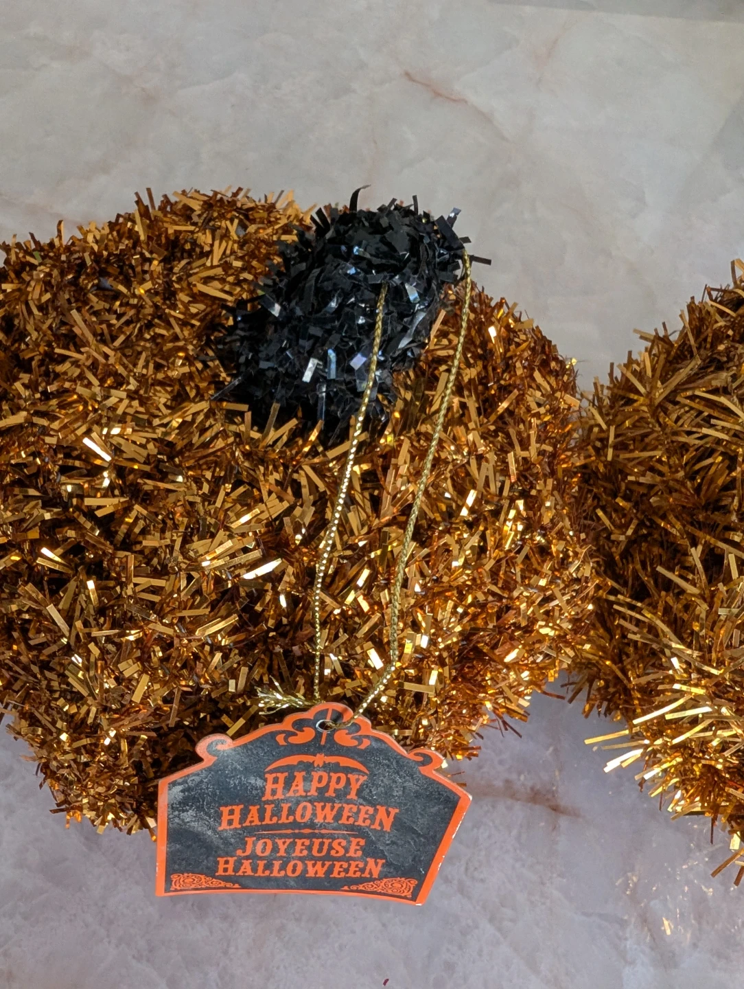 Set of 4 Gold Tinsel Halloween Pumpkins