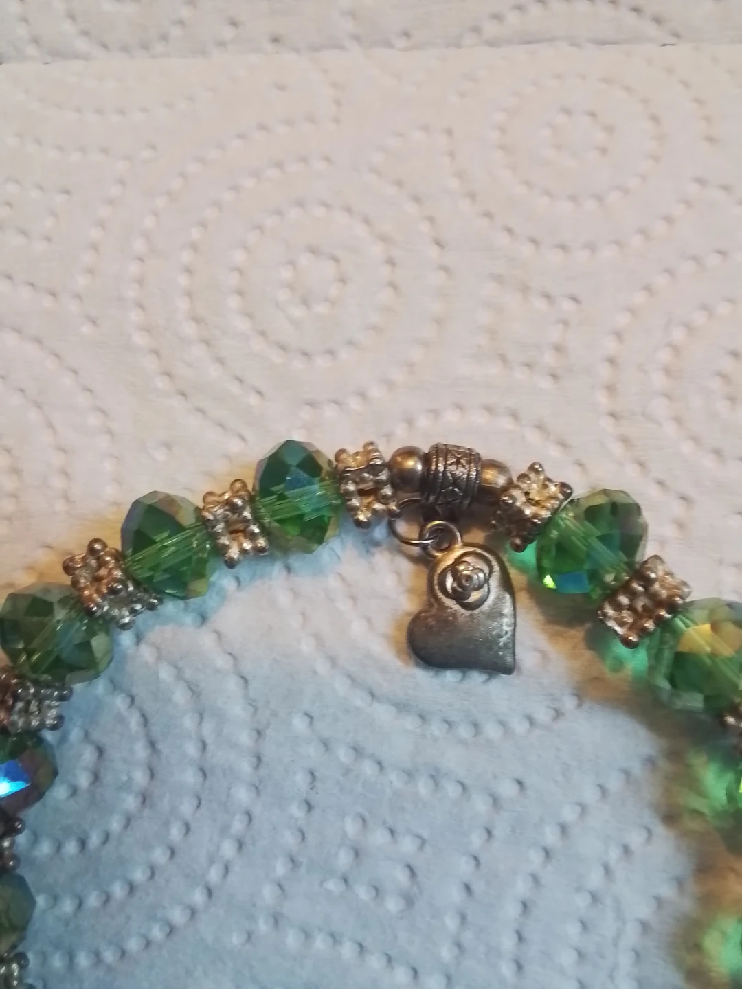 Green Crystal Beaded Bracelet with Heart Charm - photo 2