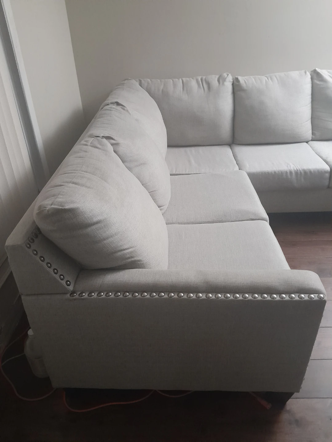 Light Grey Sectional Sofa with Nailhead Trim - photo 3