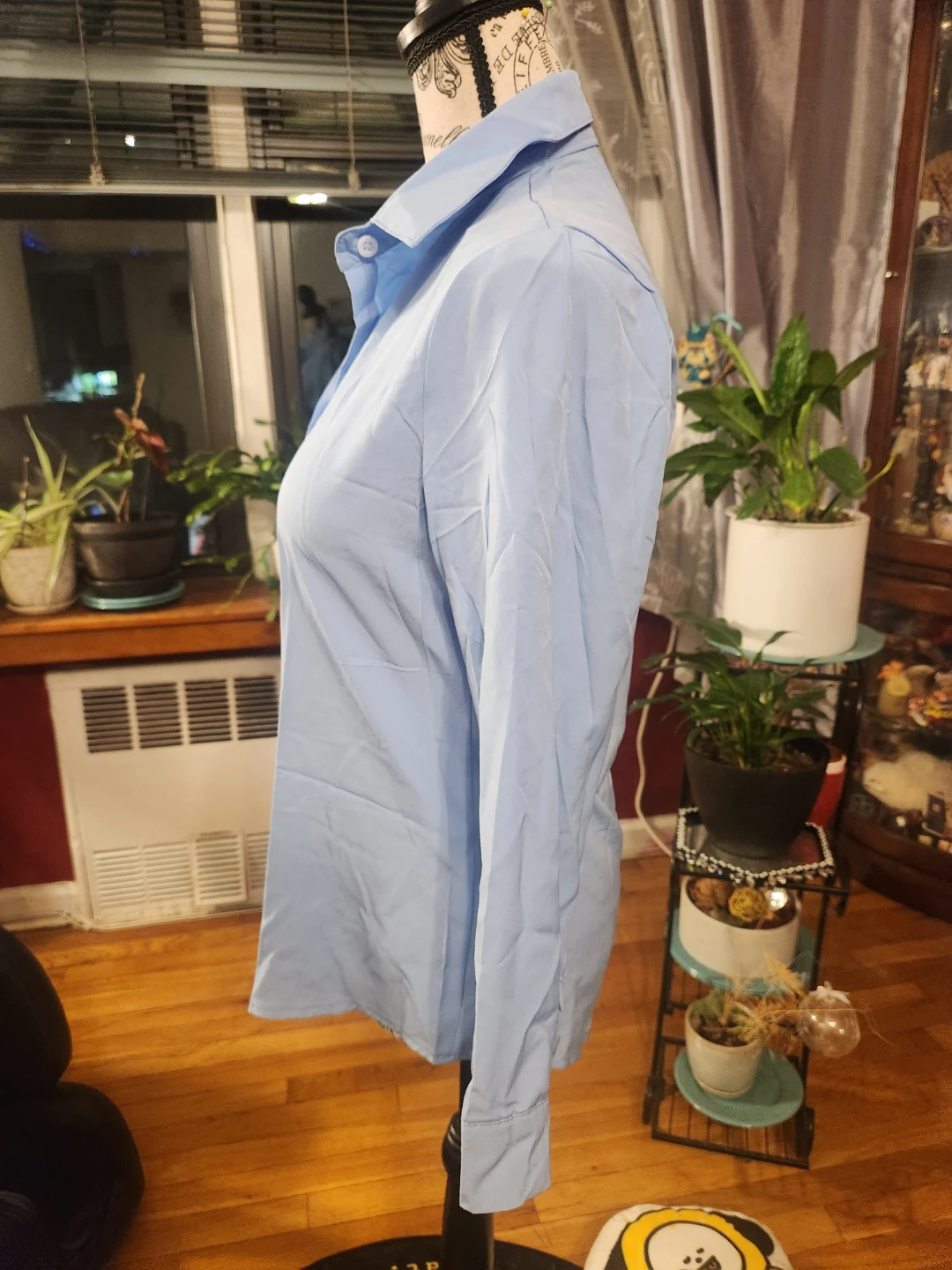 Light Blue Hidden Button Long Sleeve Workwear Shirt Blouse - photo 3