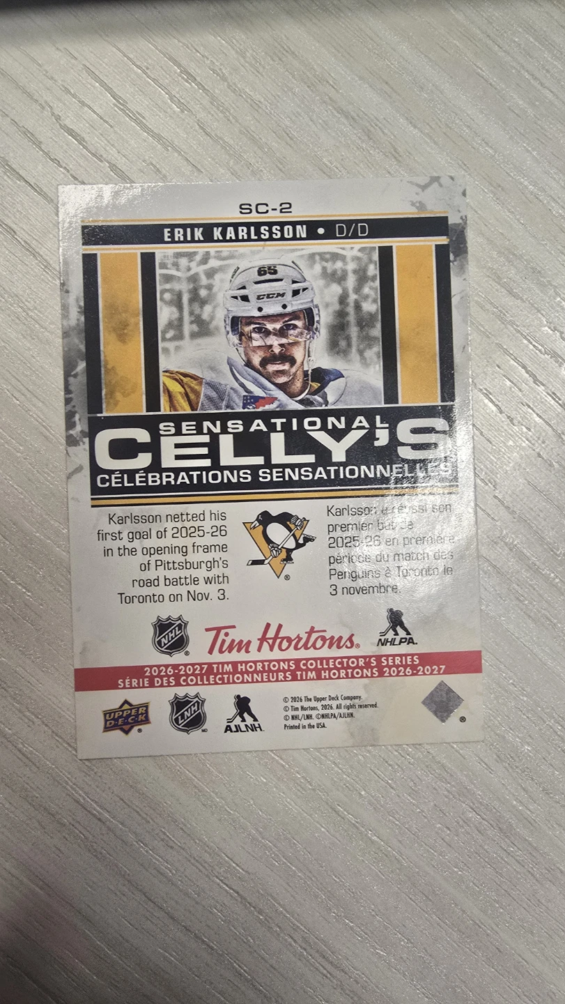 2026-2027 Tim Hortons Erik Karlsson Sensational Celly's Card - photo 2