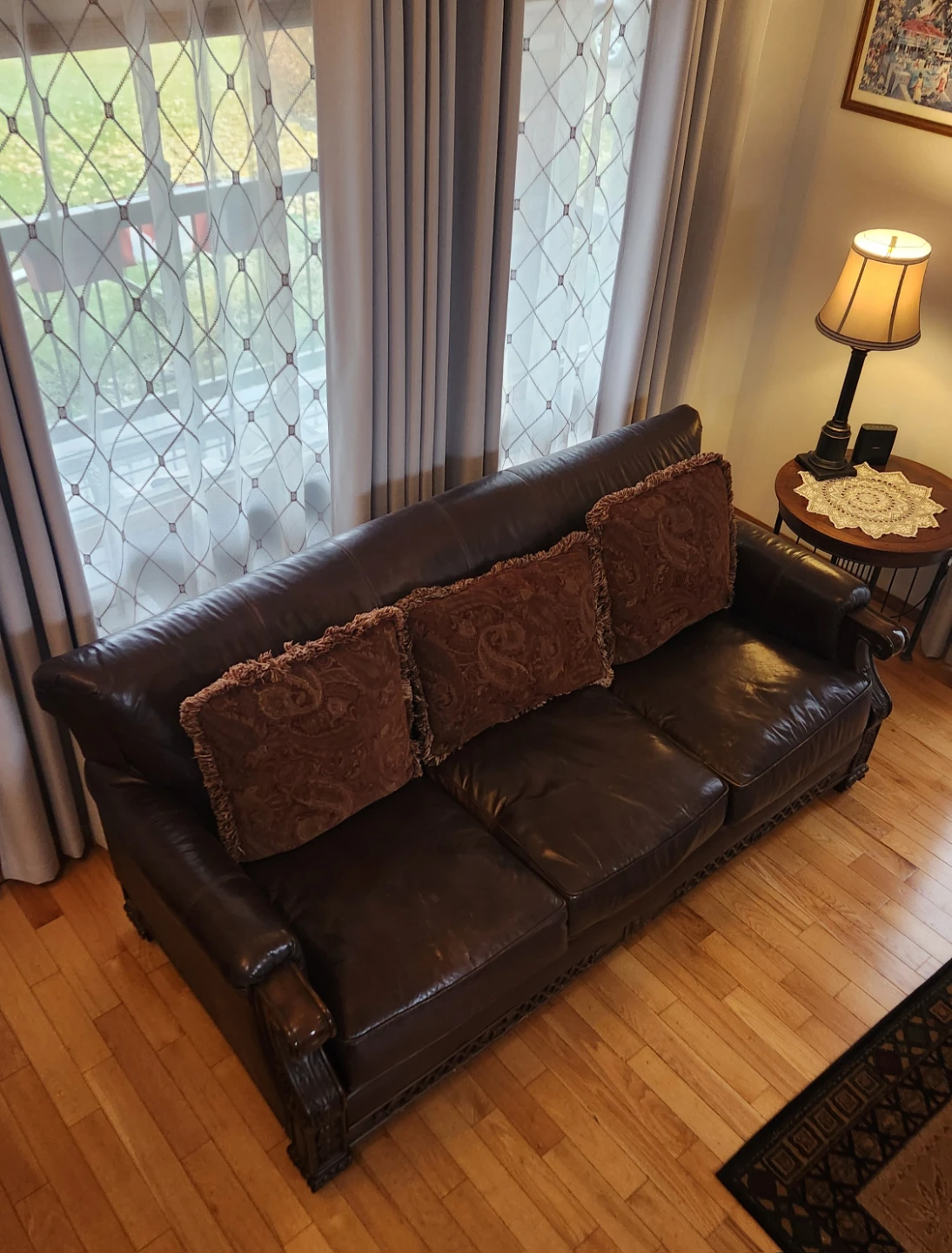 3 pcs Dark brown leather sofa and two loveseat set