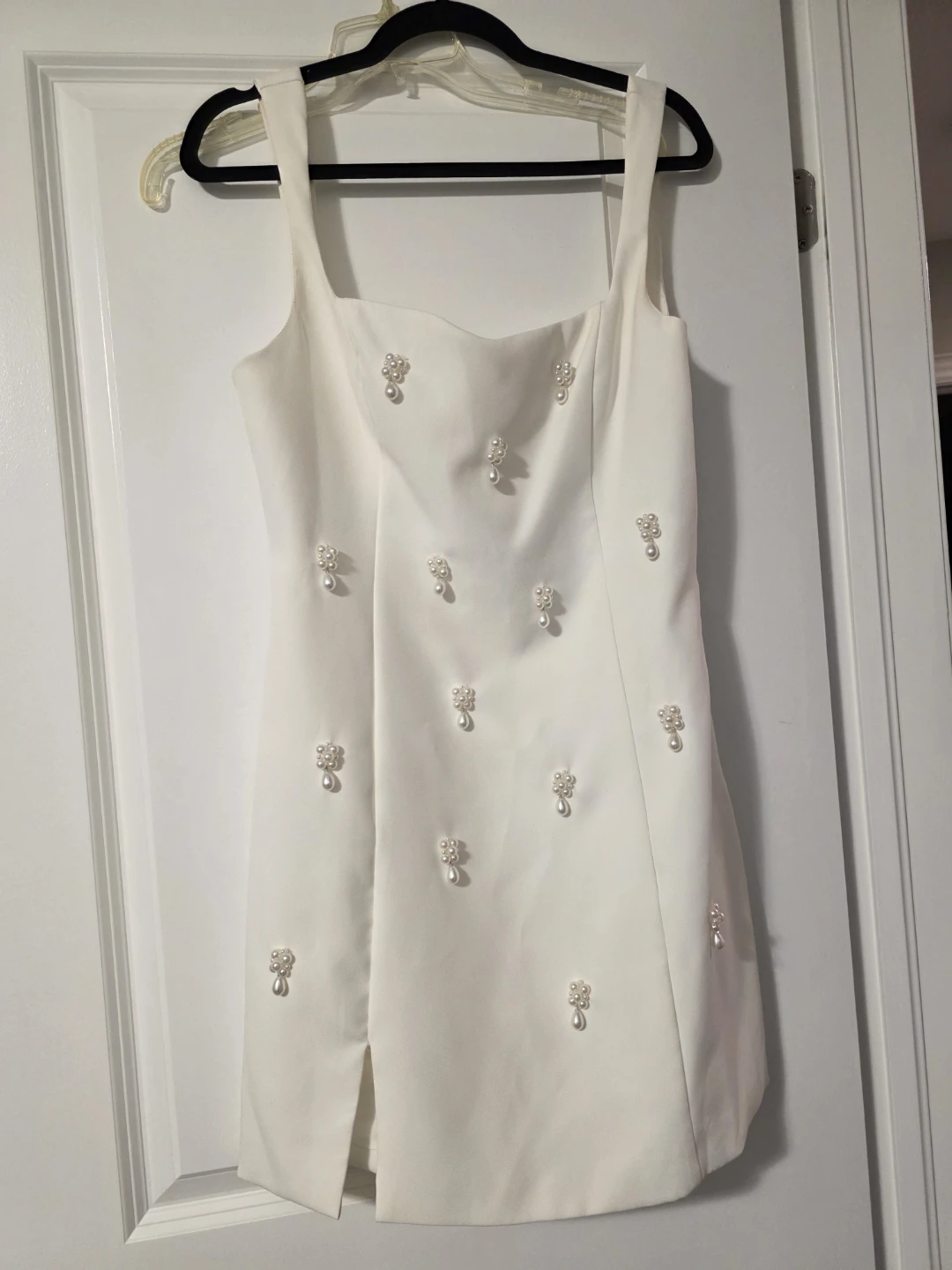 White Pearl Embellished Mini Dress