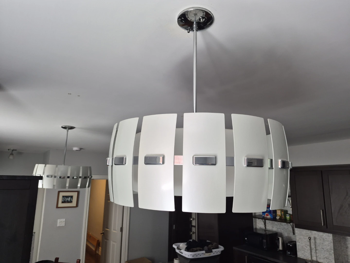 Modern White and Chrome Pendant Light (2 available)
