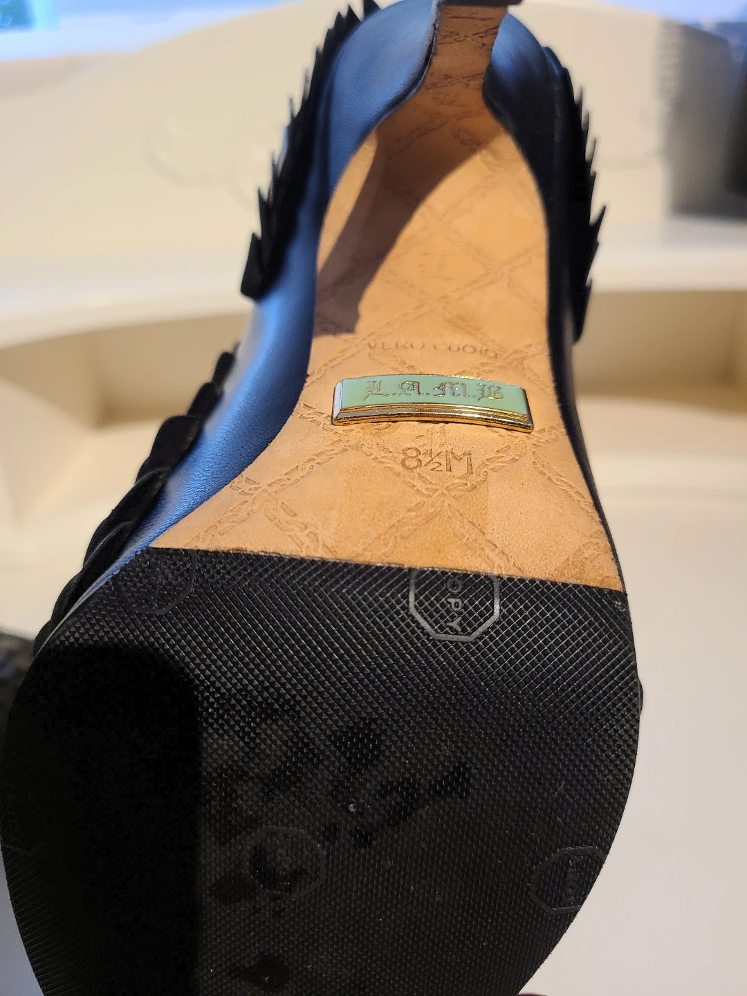 L.A.M.B. Black Peep-Toe Heels - photo 5
