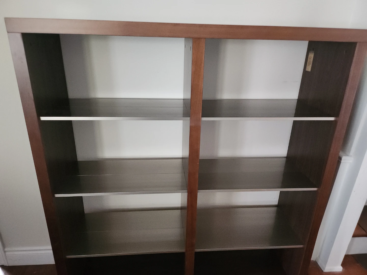 Modern Dark Wood 2-Column Bookcase/Display Shelf with wheels - photo 3