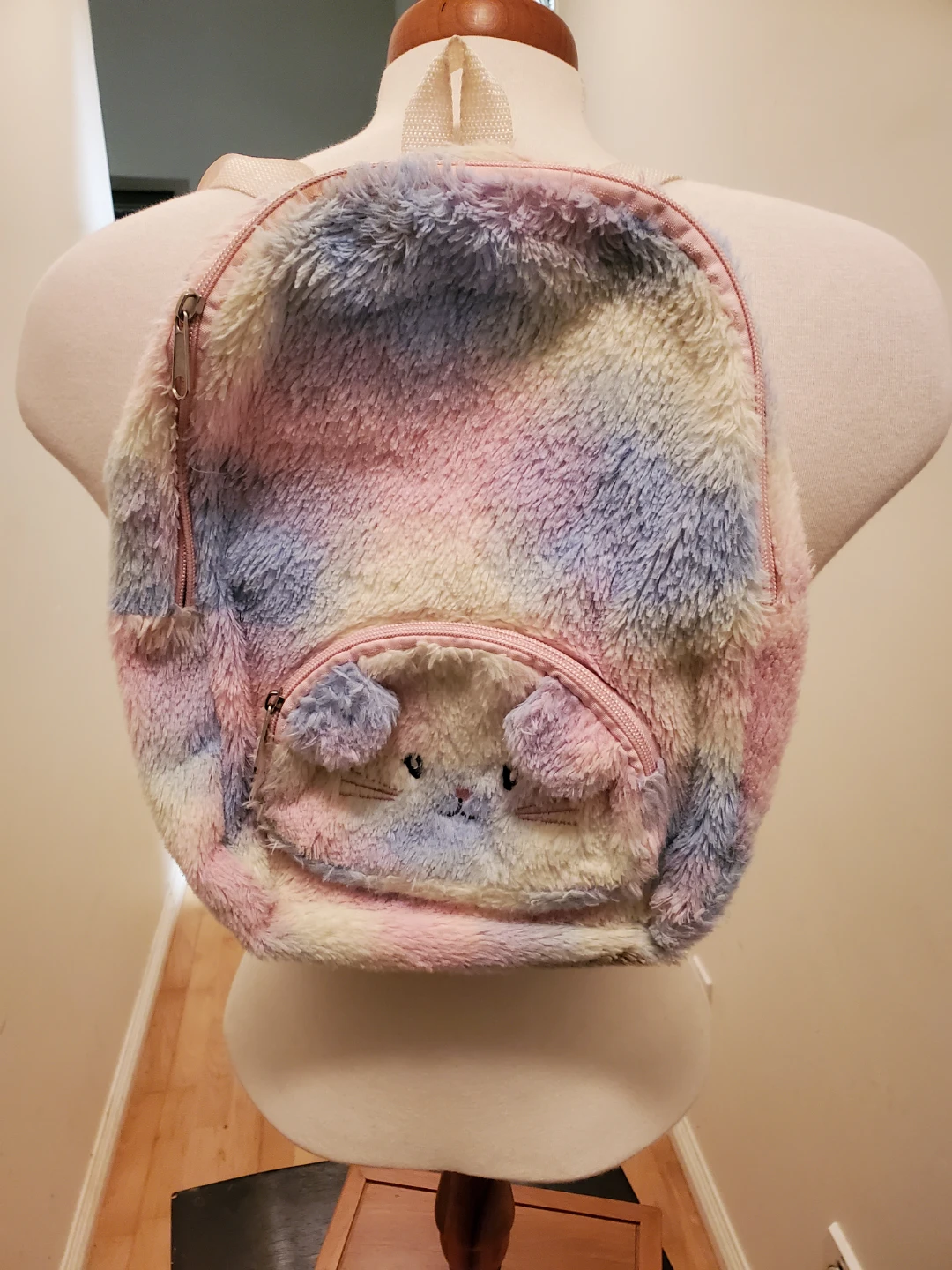 Fuzzy Pastel Tie-Dye Cat Backpack - photo 2