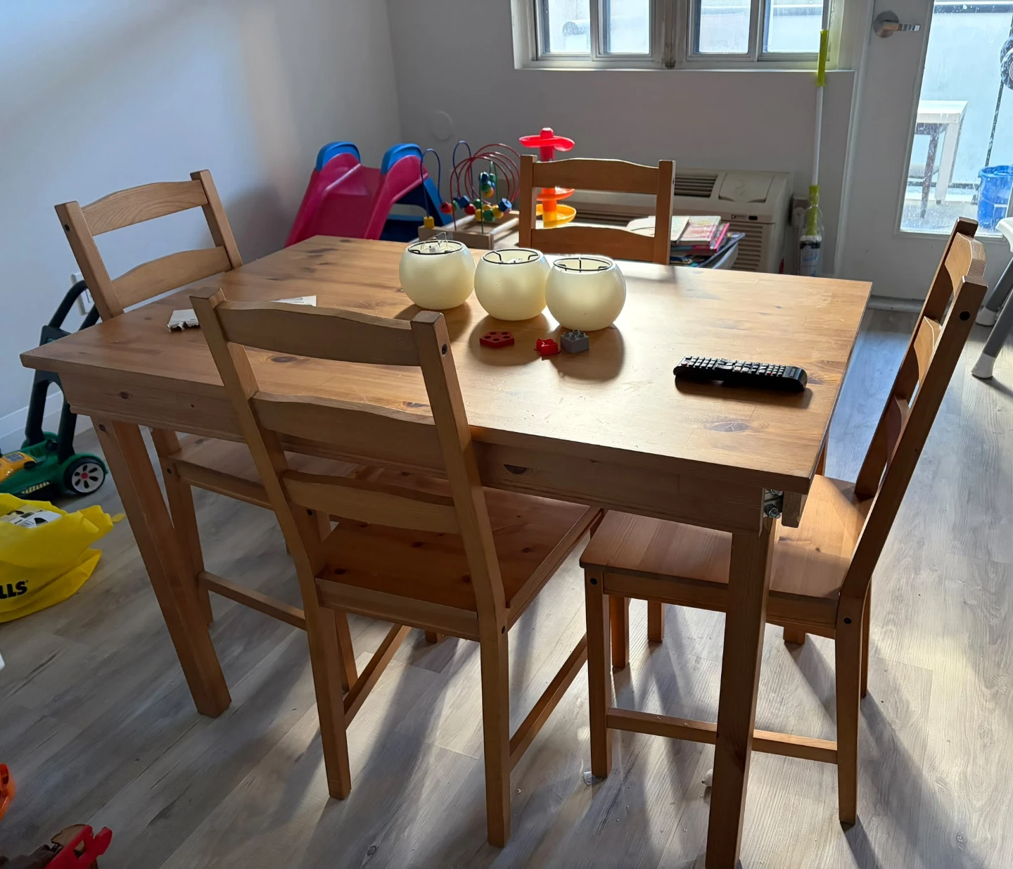Beige Sectional Sofa and Wooden Dining Set