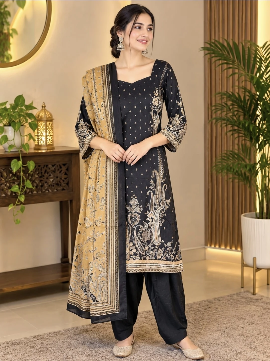 Black and Tan Embroidered Salwar Kameez Suit