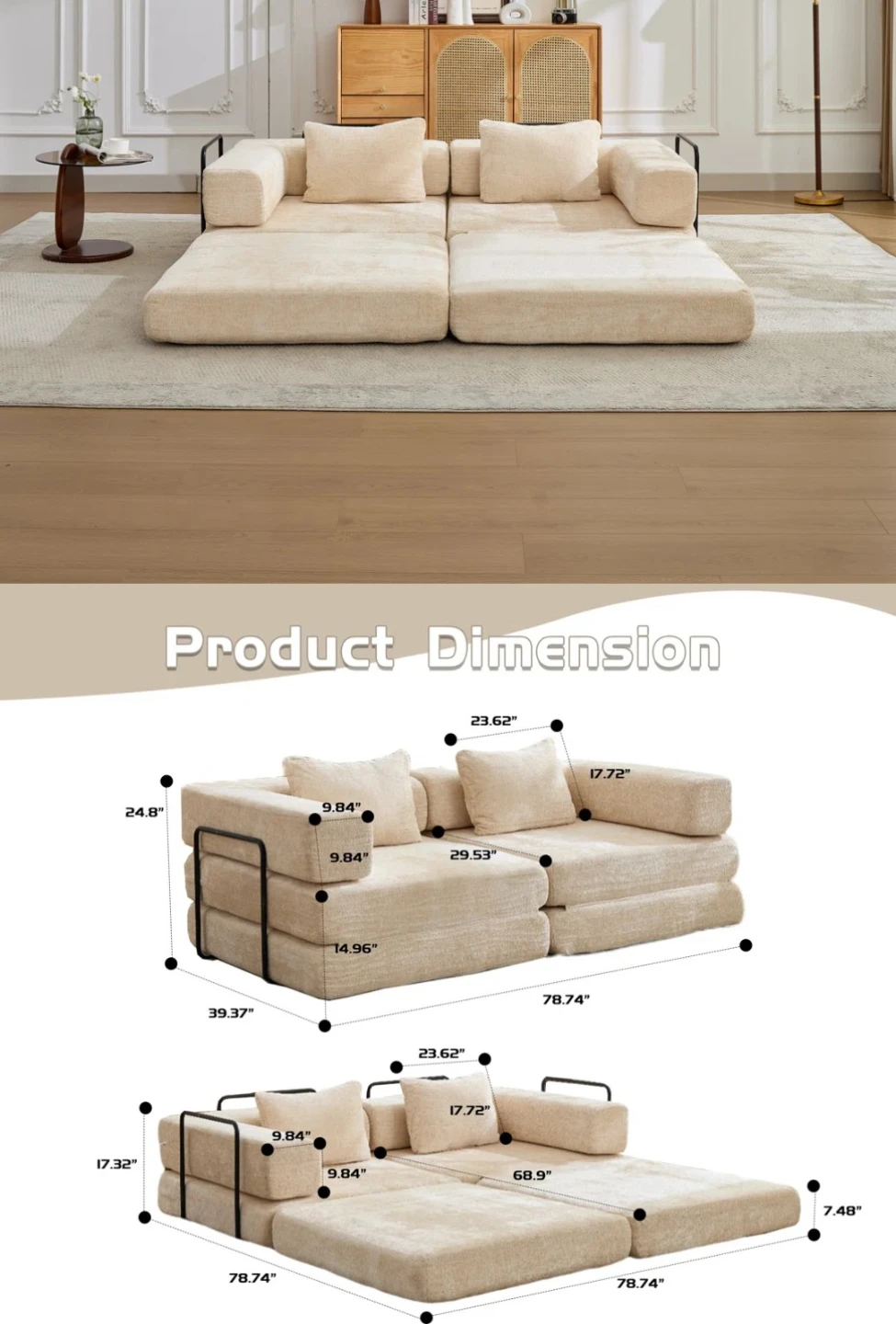 Beige chenille sofa - photo 4