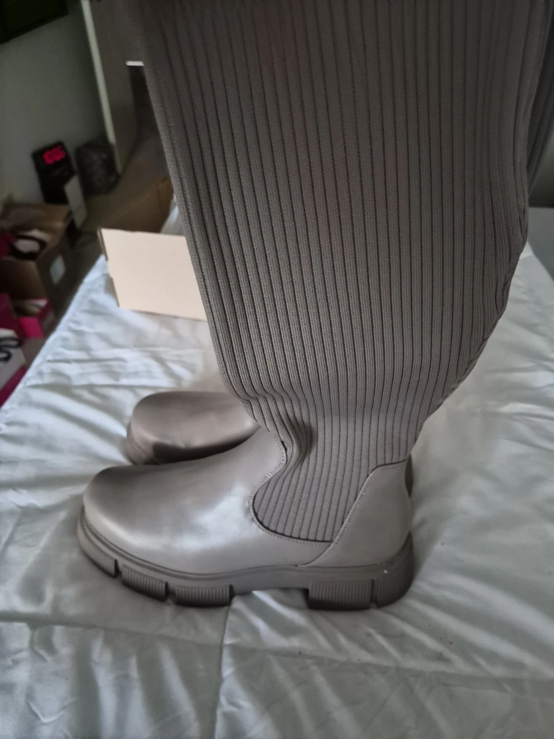 Taupe Knit Shaft Platform Boots - photo 2