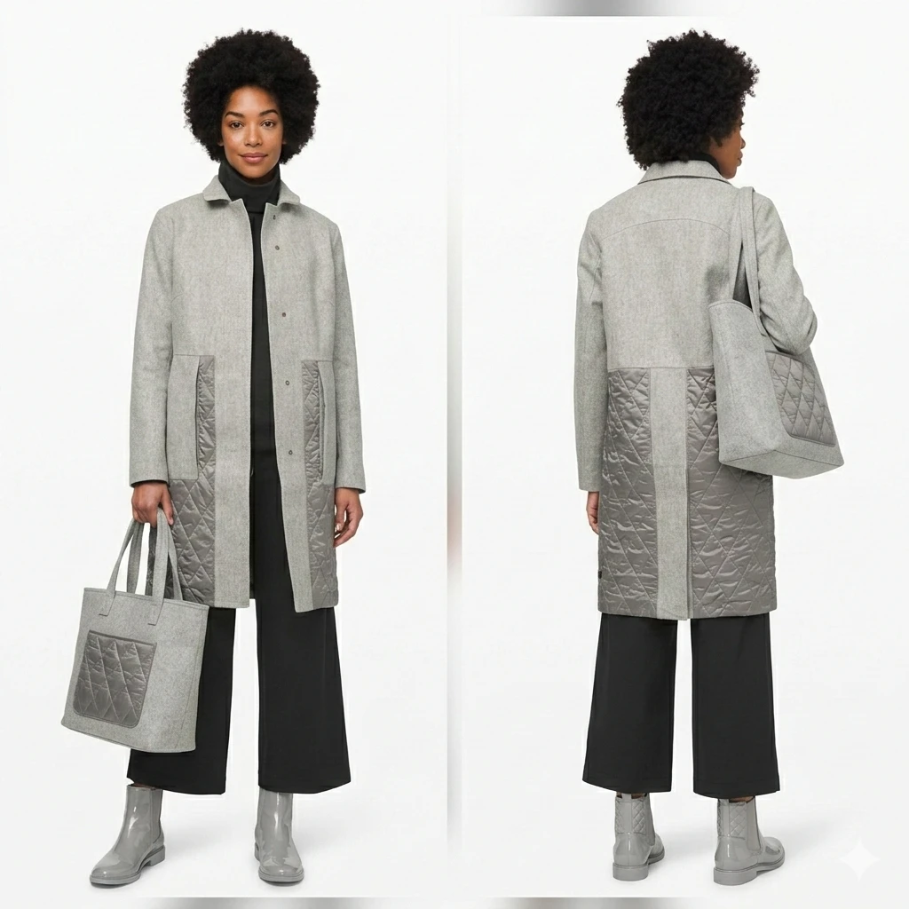 Lululemon Wool-Blend Quilted Long Coat (Size 6 / Grey) - photo 3