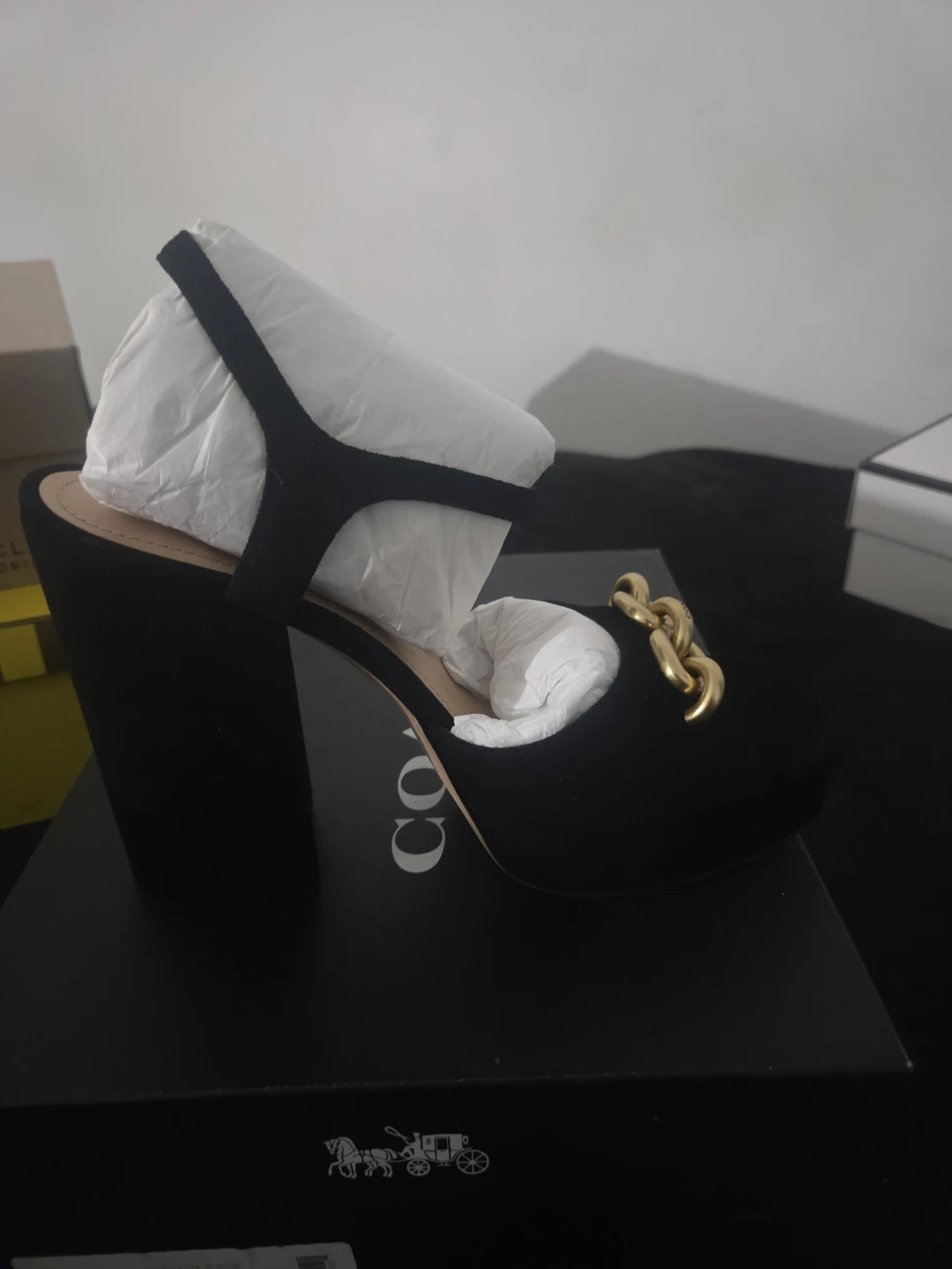 Coach black block heel sandals