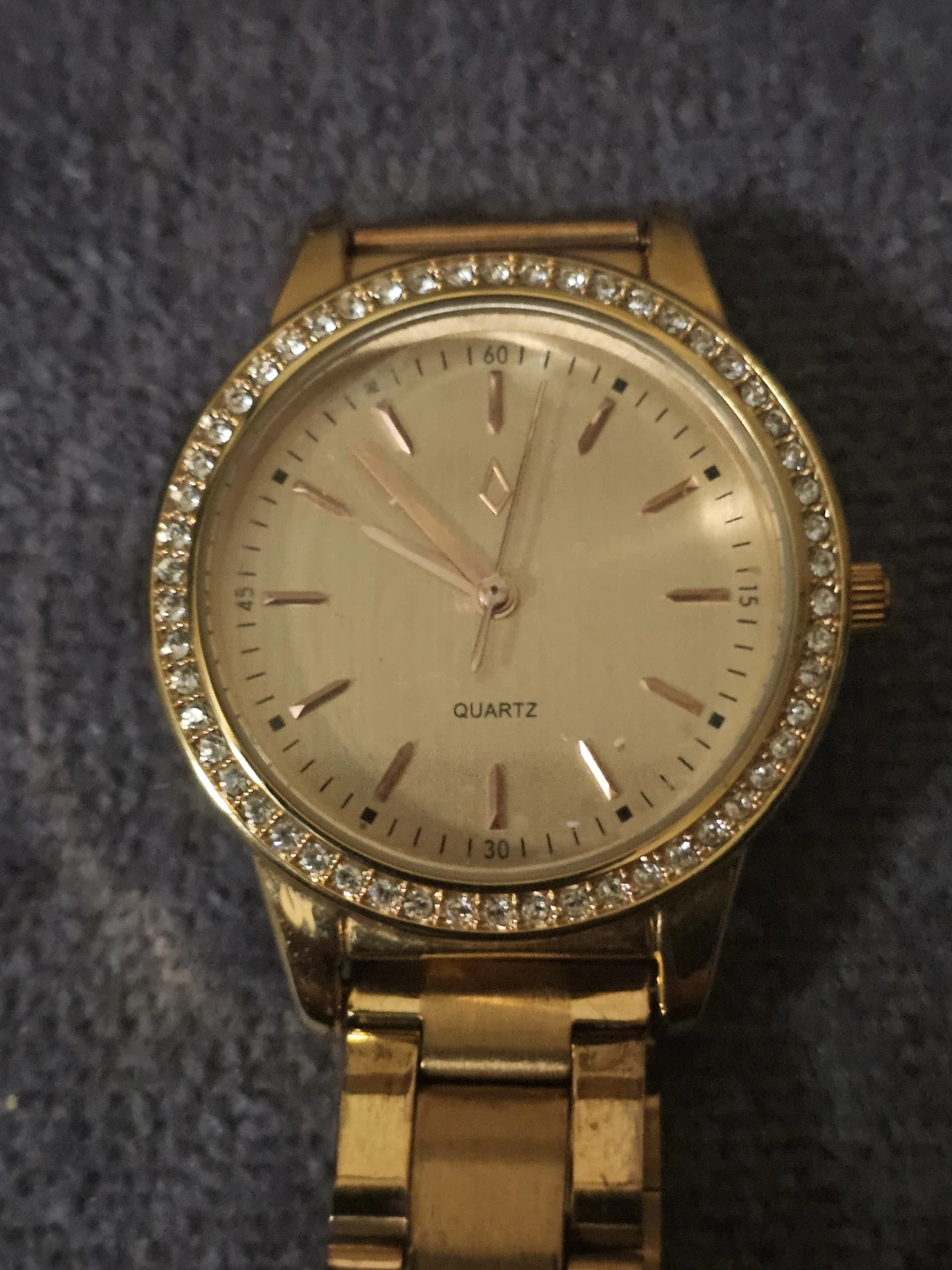 Gold-tone Quartz Wristwatch with Crystal Bezel - photo 2