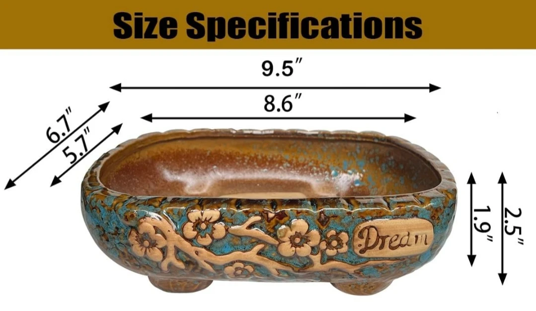 Ceramic Bonsai Pot with Floral Embossing - photo 3