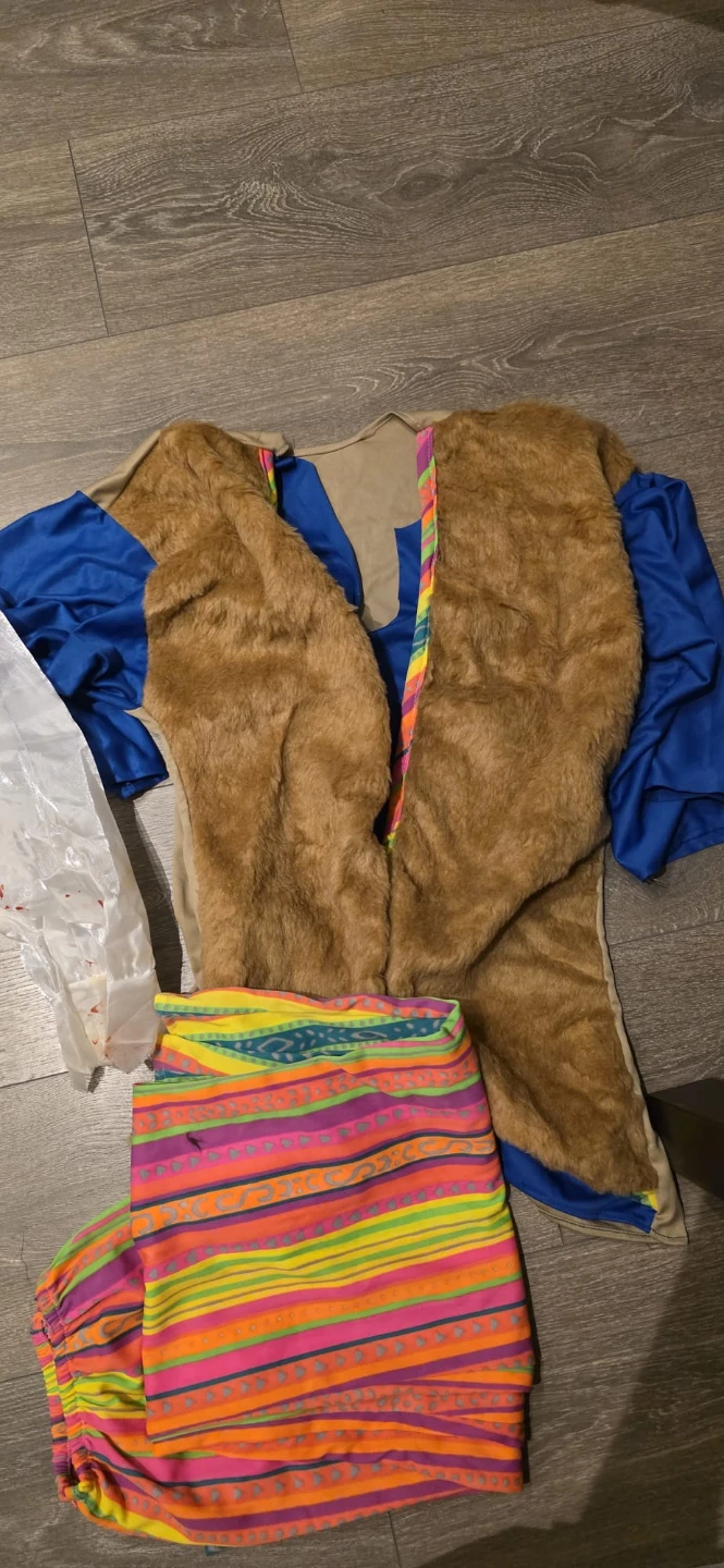 Unisex Costume with Faux Fur Vest and Patterned Pants