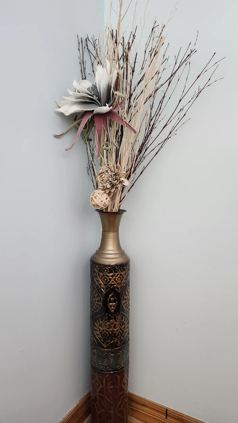 Tall Decorative Floor Vase with Dried Floral Arrangement