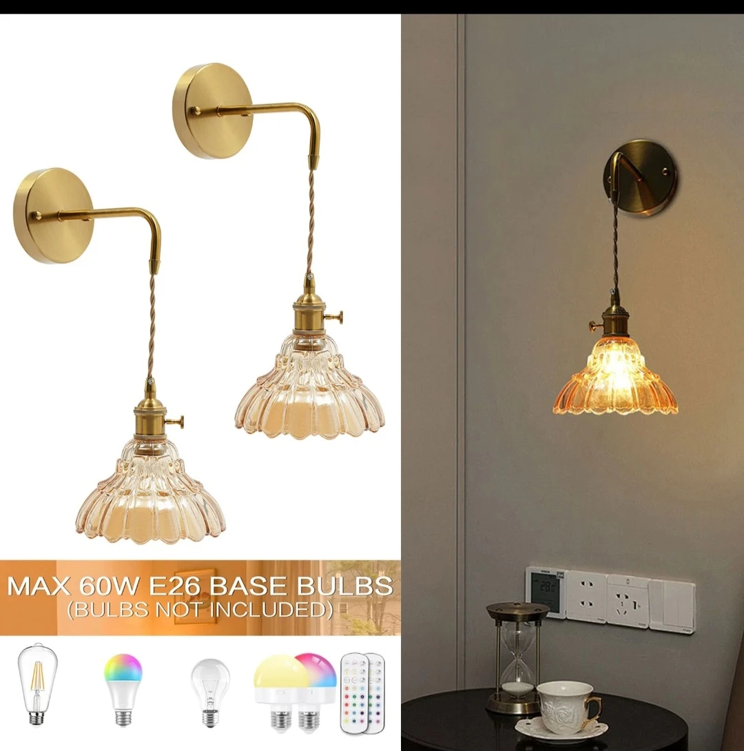Set of 2 Vintage Style Wall Sconces with bulb and Remote - photo 2