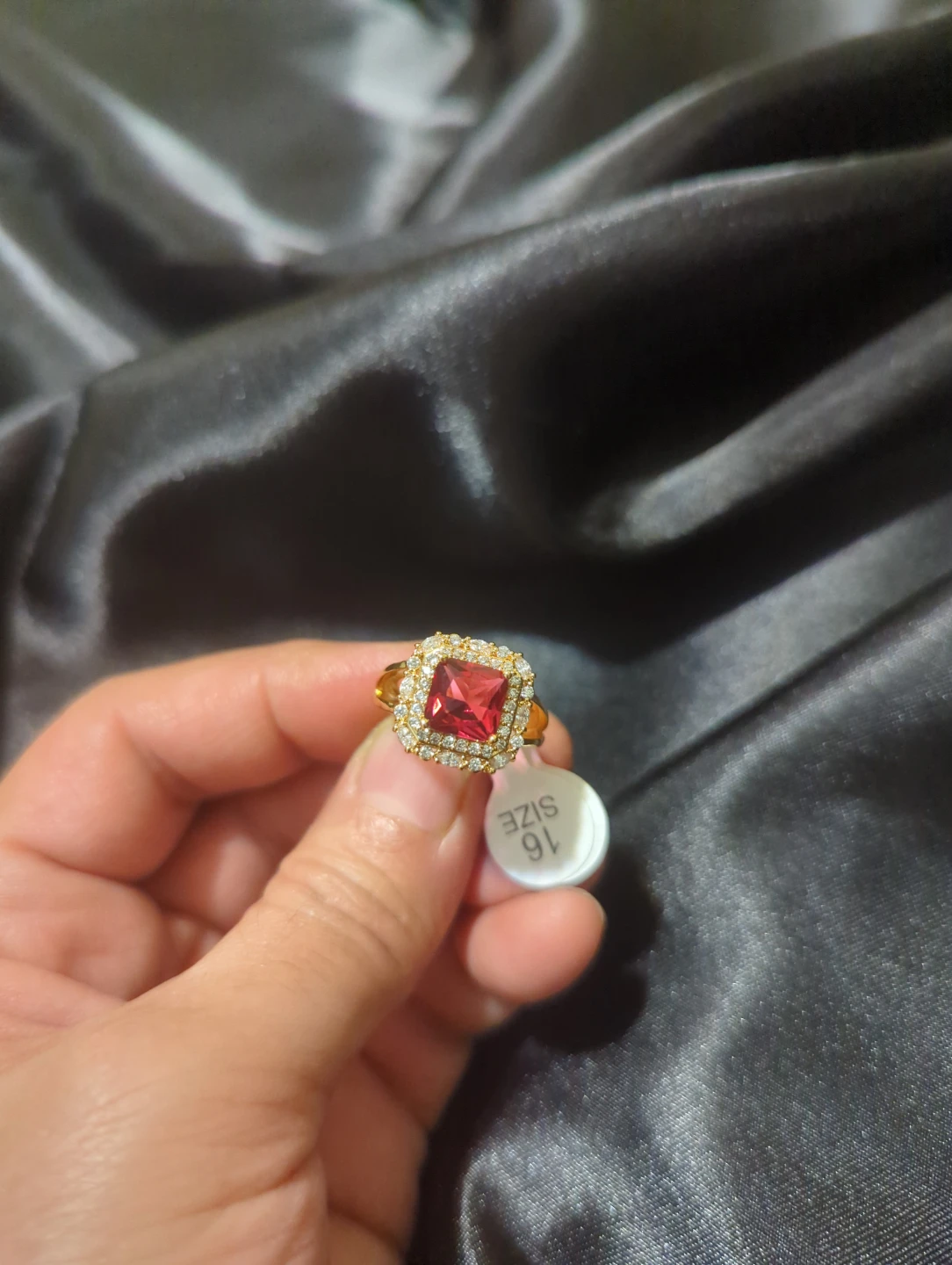 Gold-Tone Ring with Red Stone