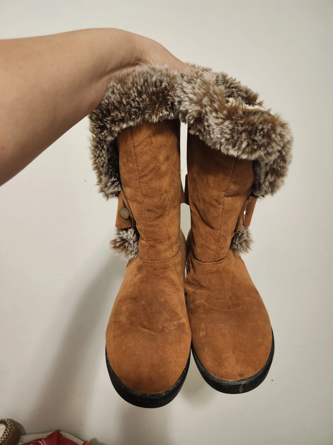 Brown Faux Suede Fur-Trim Boots - photo 2