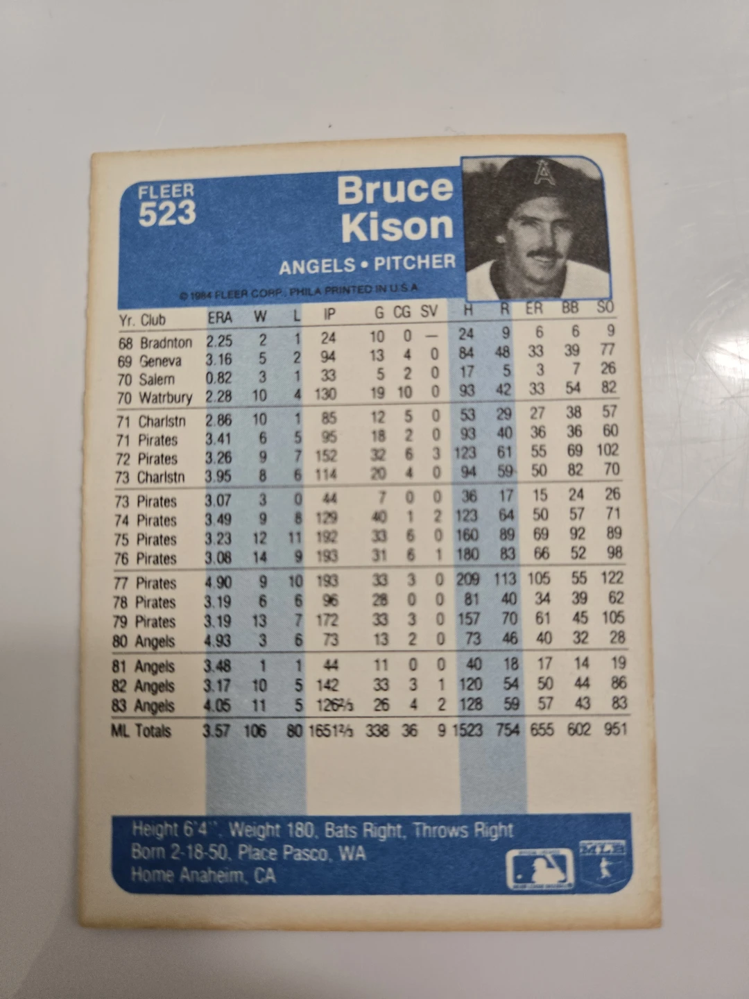 1984 Fleer Bruce Kison Baseball Card - photo 2