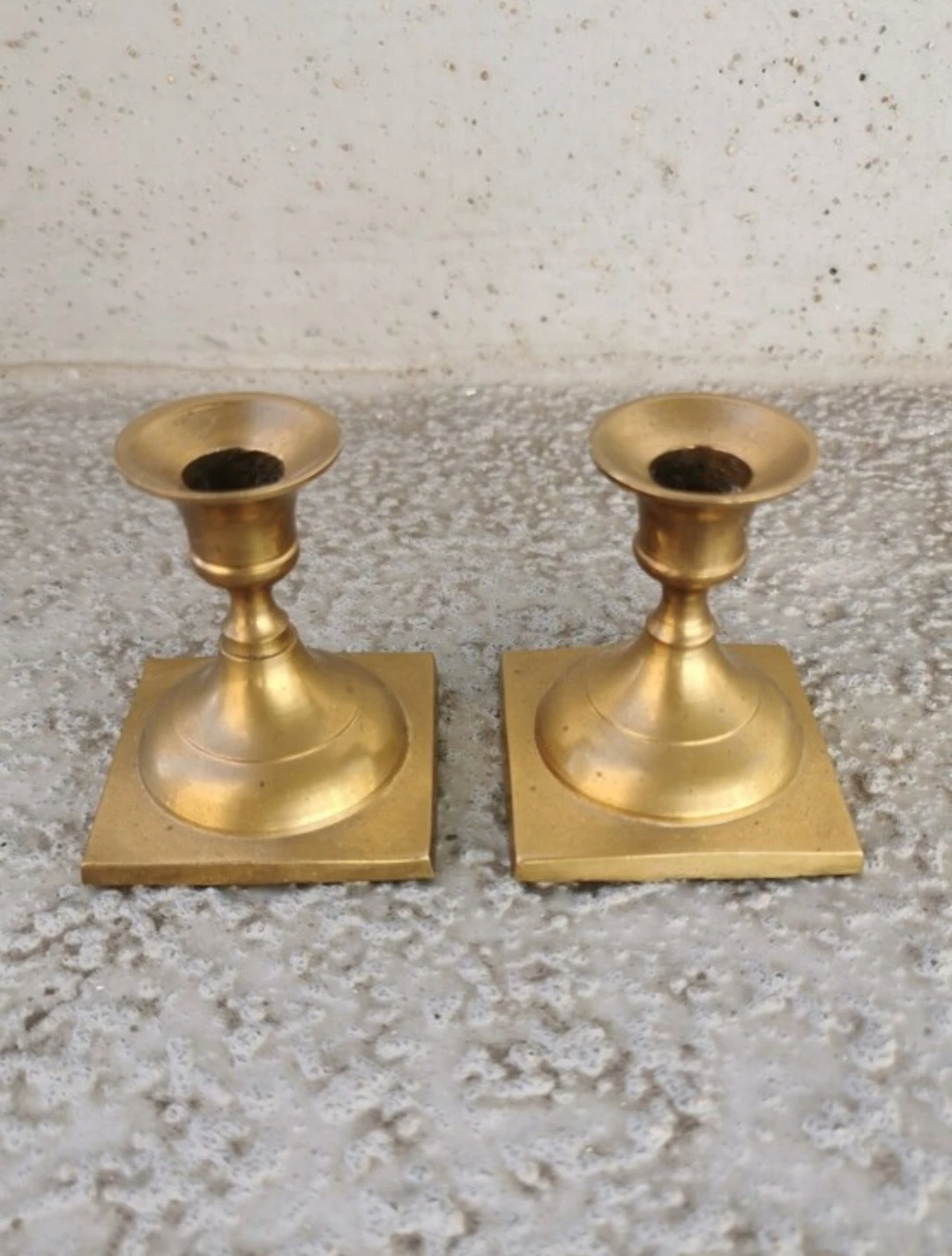 Pair of Small Vintage Brass Candle Holders With Square Base - photo 2