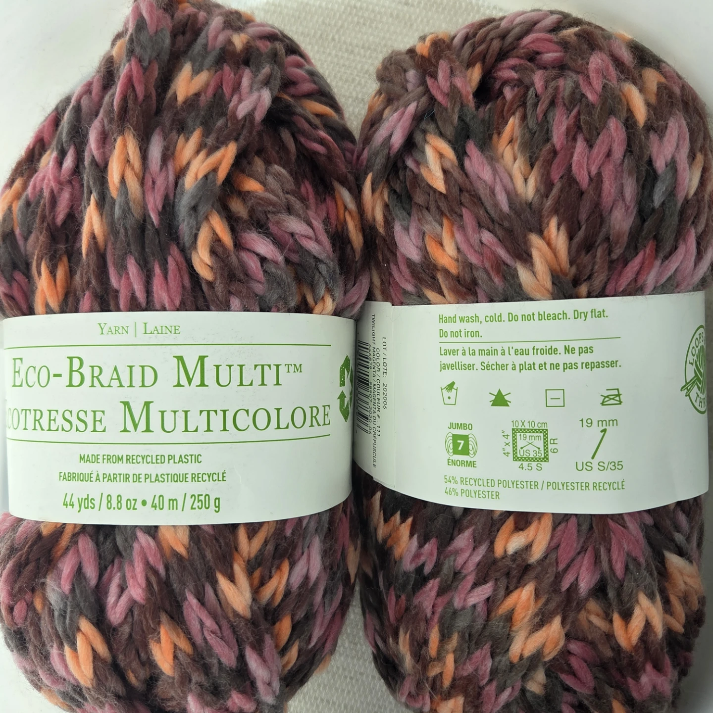2 skeins Eco-Braid Multi - 250g /40m each