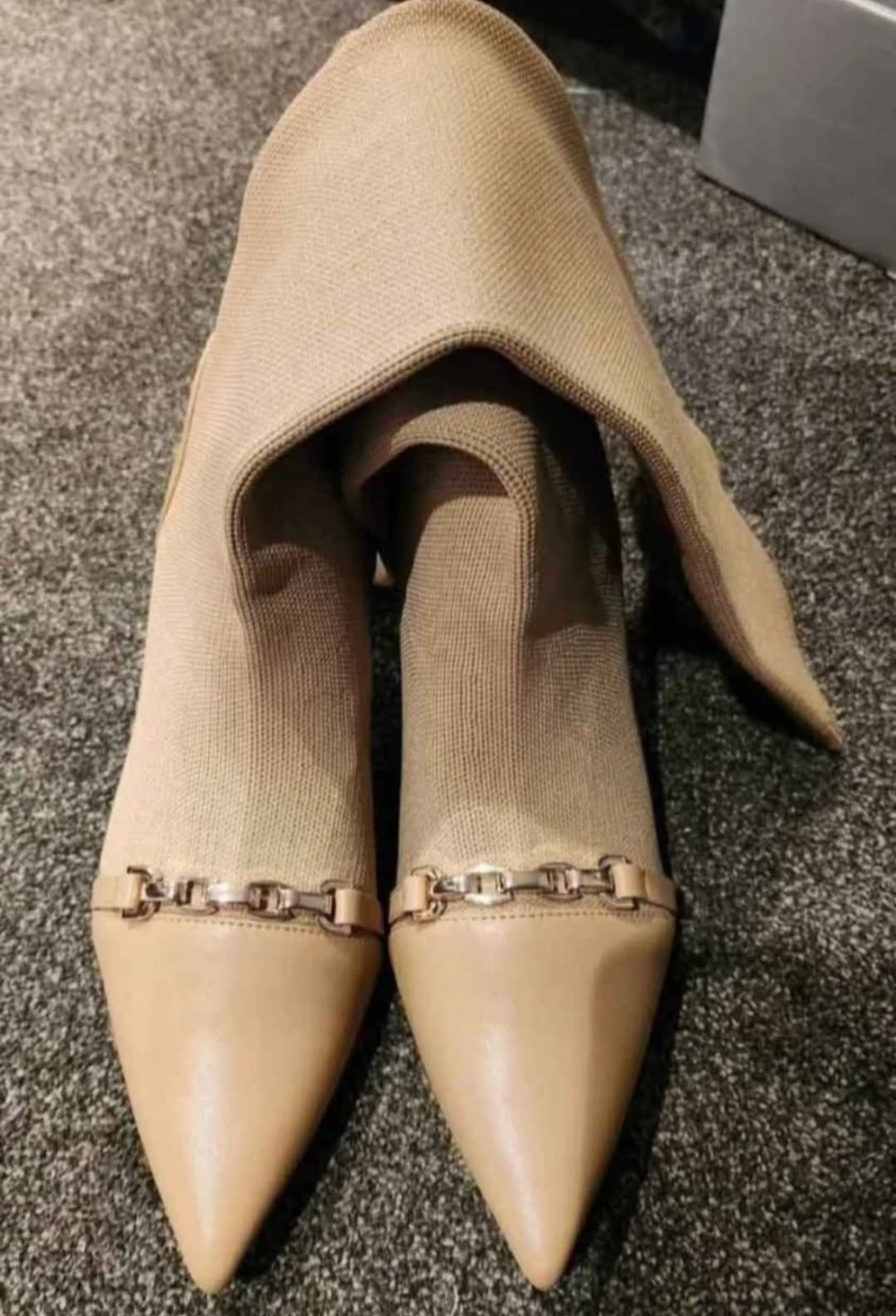 Beige Knit Pointed-Toe Heeled Boots - photo 4