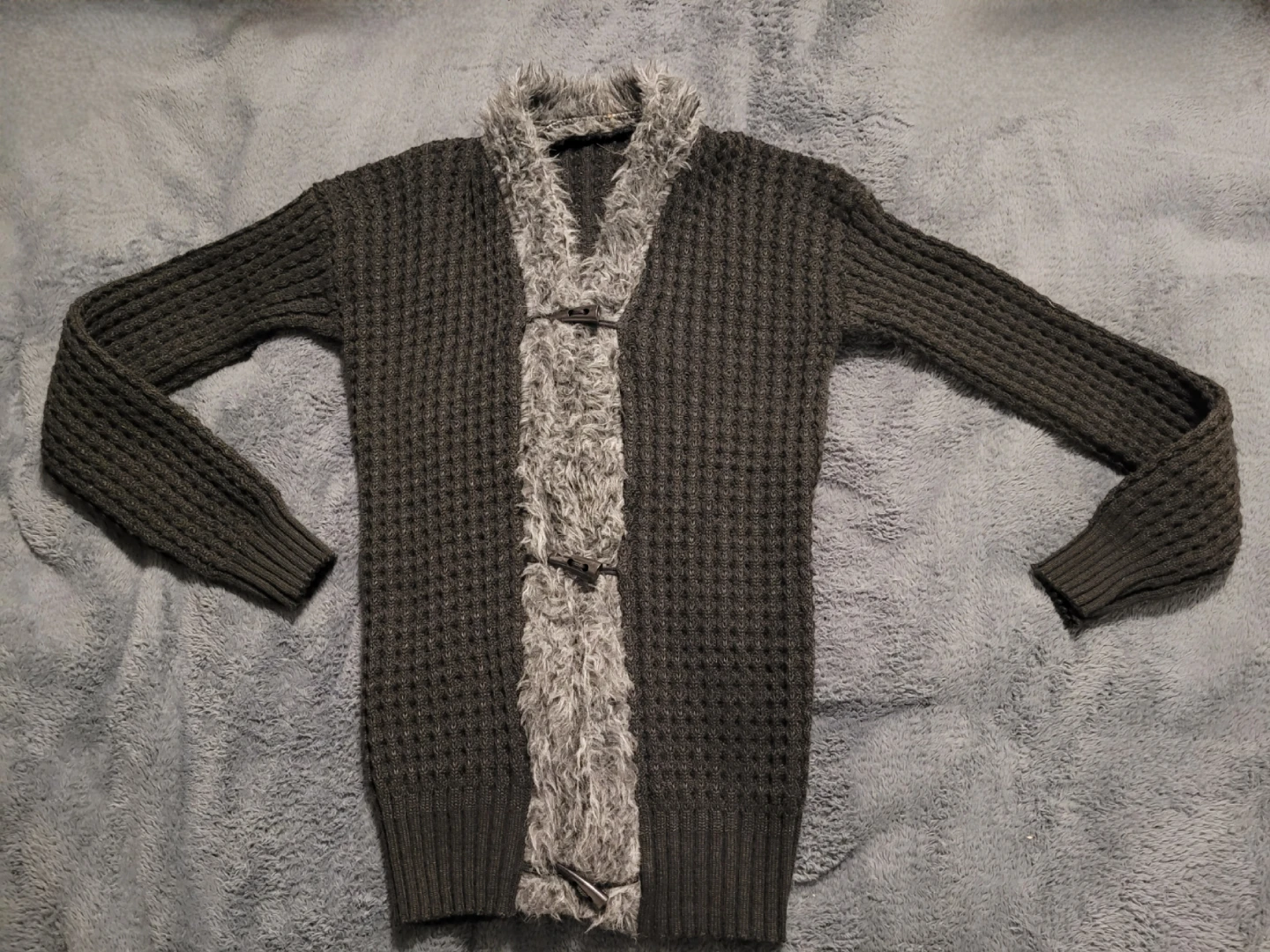 Black knit cardigan with faux fur trim - photo 3