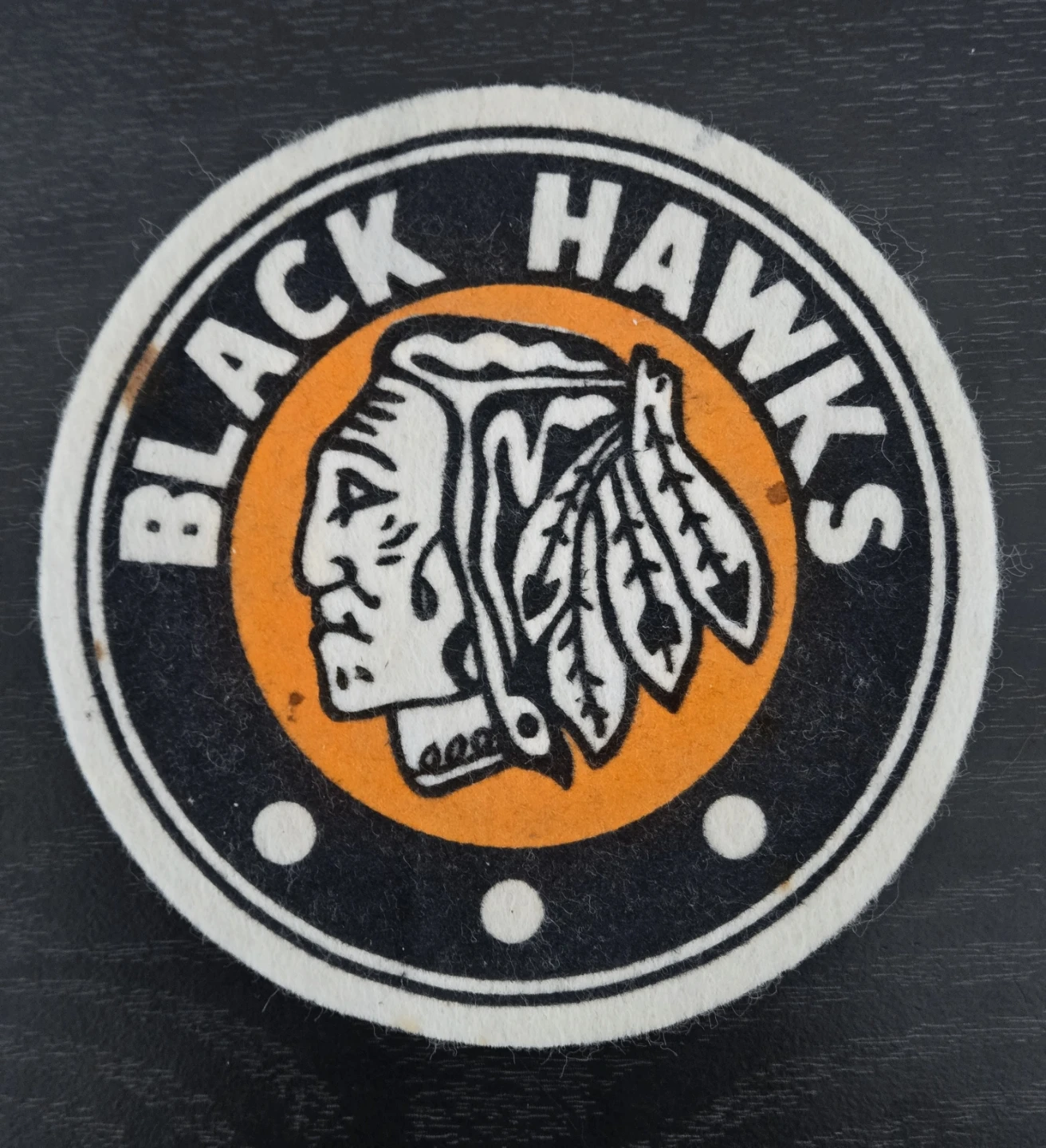 Rare 1960's Chicago Black Hawks 5" Felt Crest. Ex. Cond.